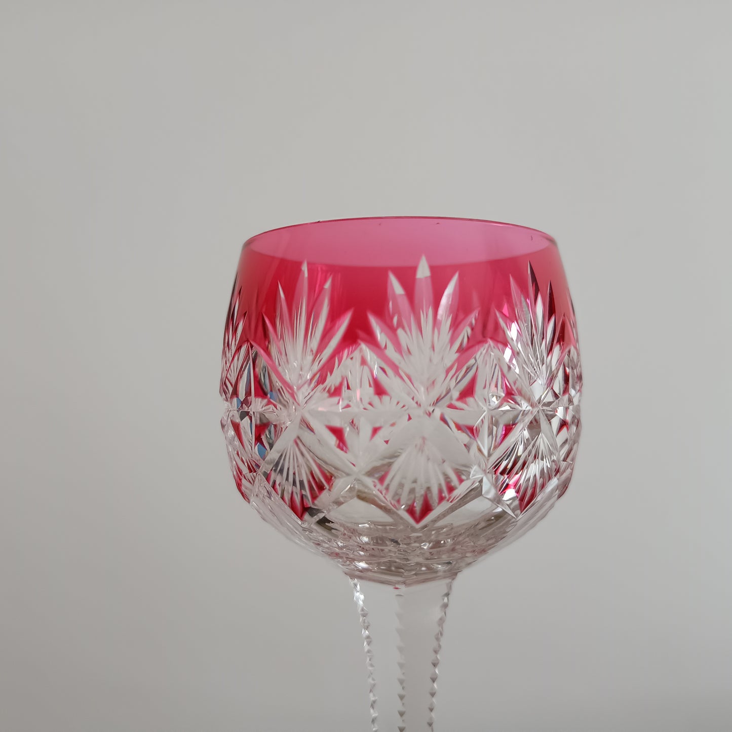 Art Deco English Cut Crystal Wine Glasses: 5 Strawberry Pink, Walsh Walsh, Birmingham 1930s