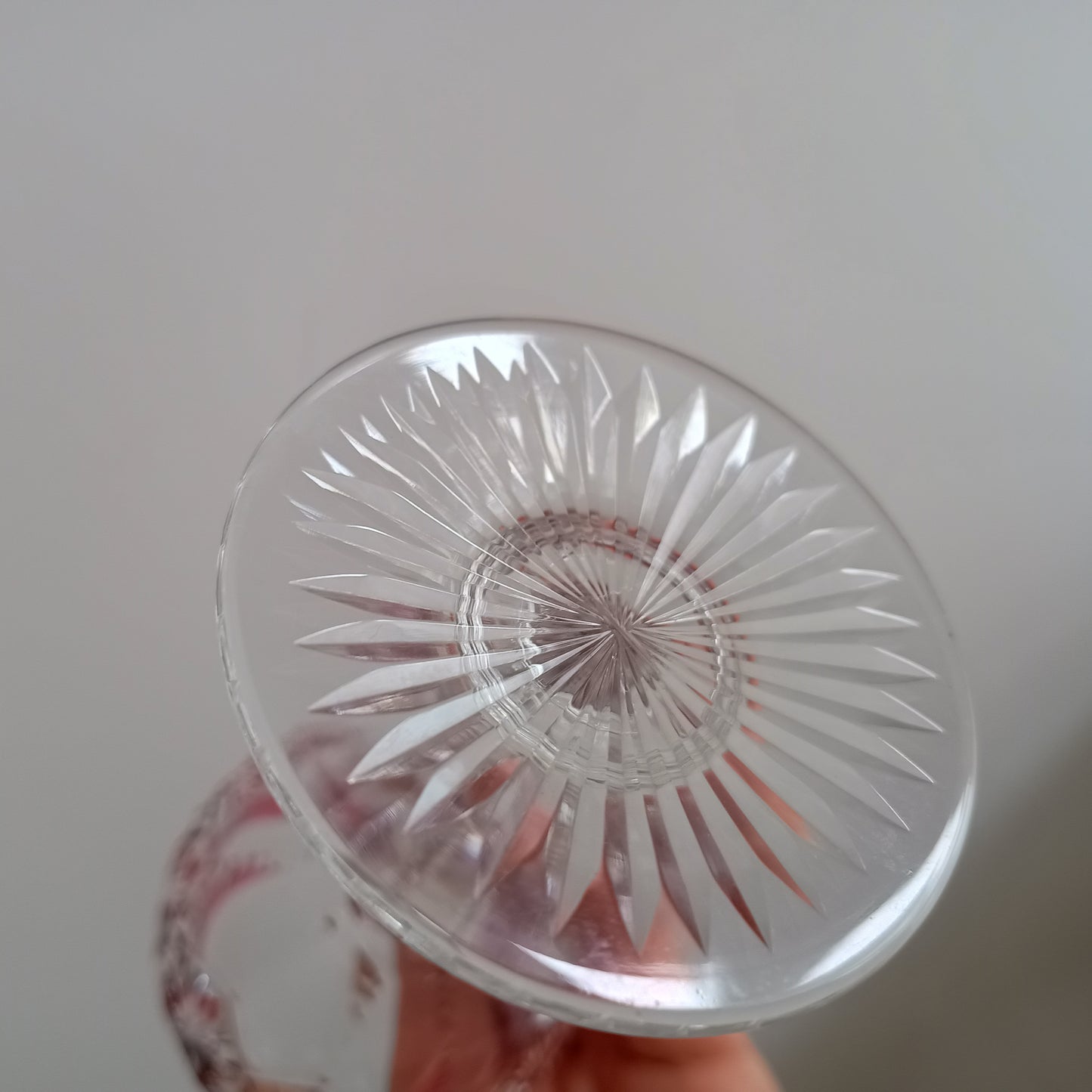 Art Deco English Cut Crystal Wine Glasses: 5 Strawberry Pink, Walsh Walsh, Birmingham 1930s