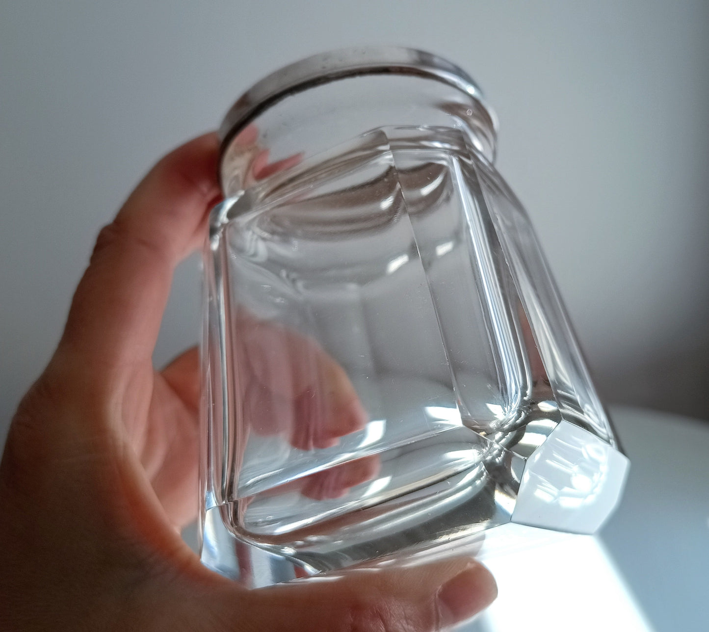 Vintage Art Deco Hallmarked Sterling Silver Tea Caddy Spoon &Cut Crystal Loose Tea Jar