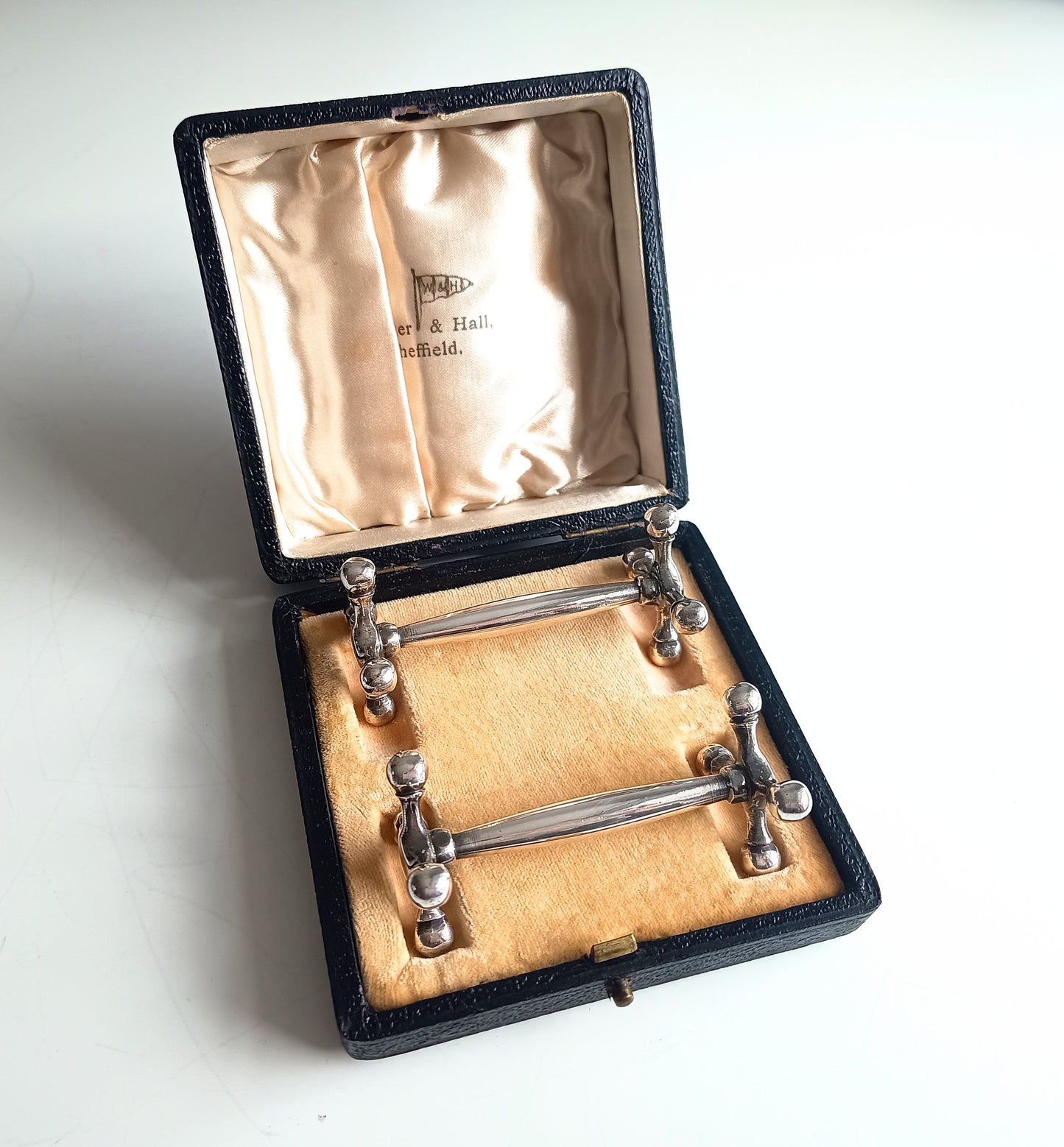 Antique Walker & Hall Silver Plated Knife Rests, Victorian Jack Style Ball End, Original Box