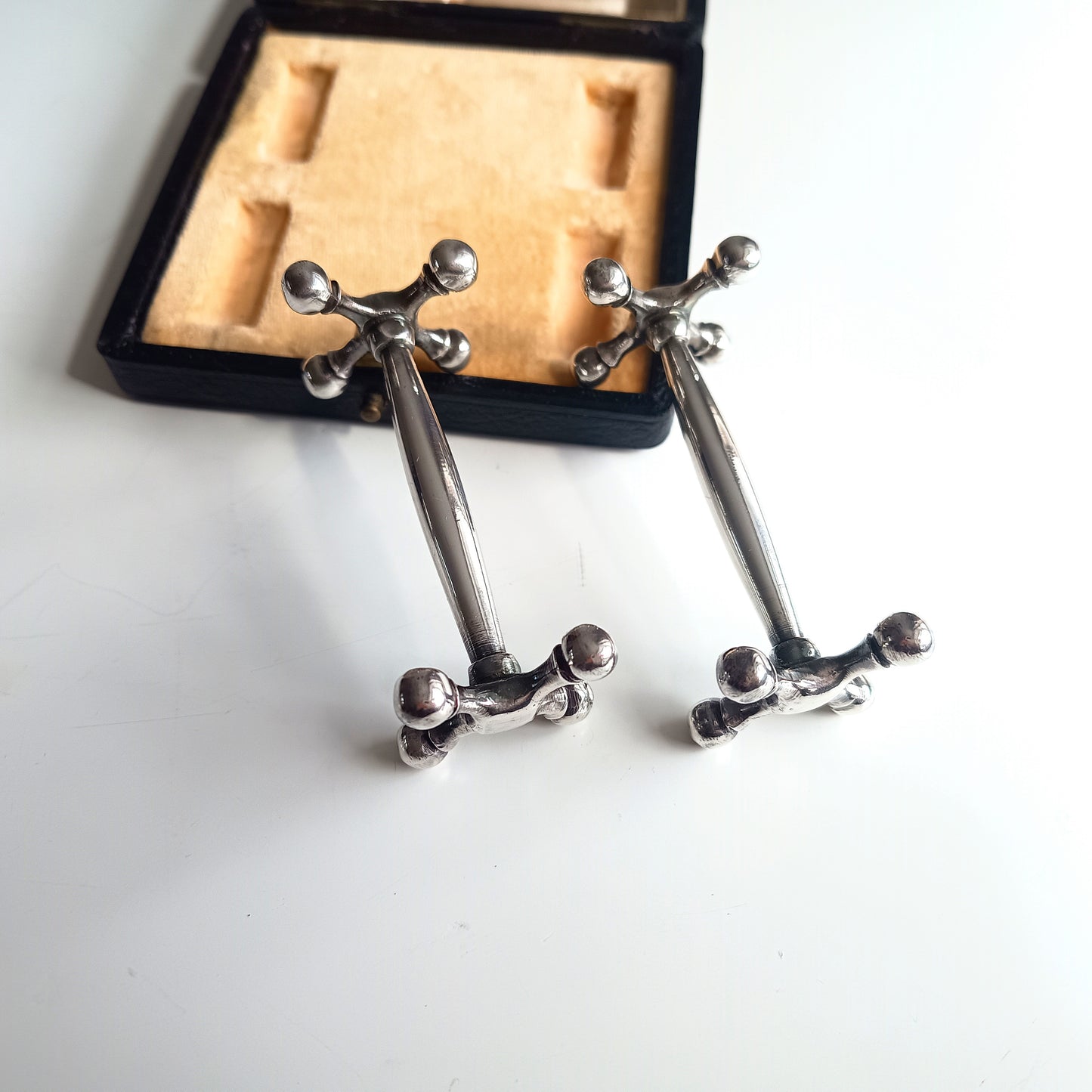 Antique Walker & Hall Silver Plated Knife Rests, Victorian Jack Style Ball End, Original Box