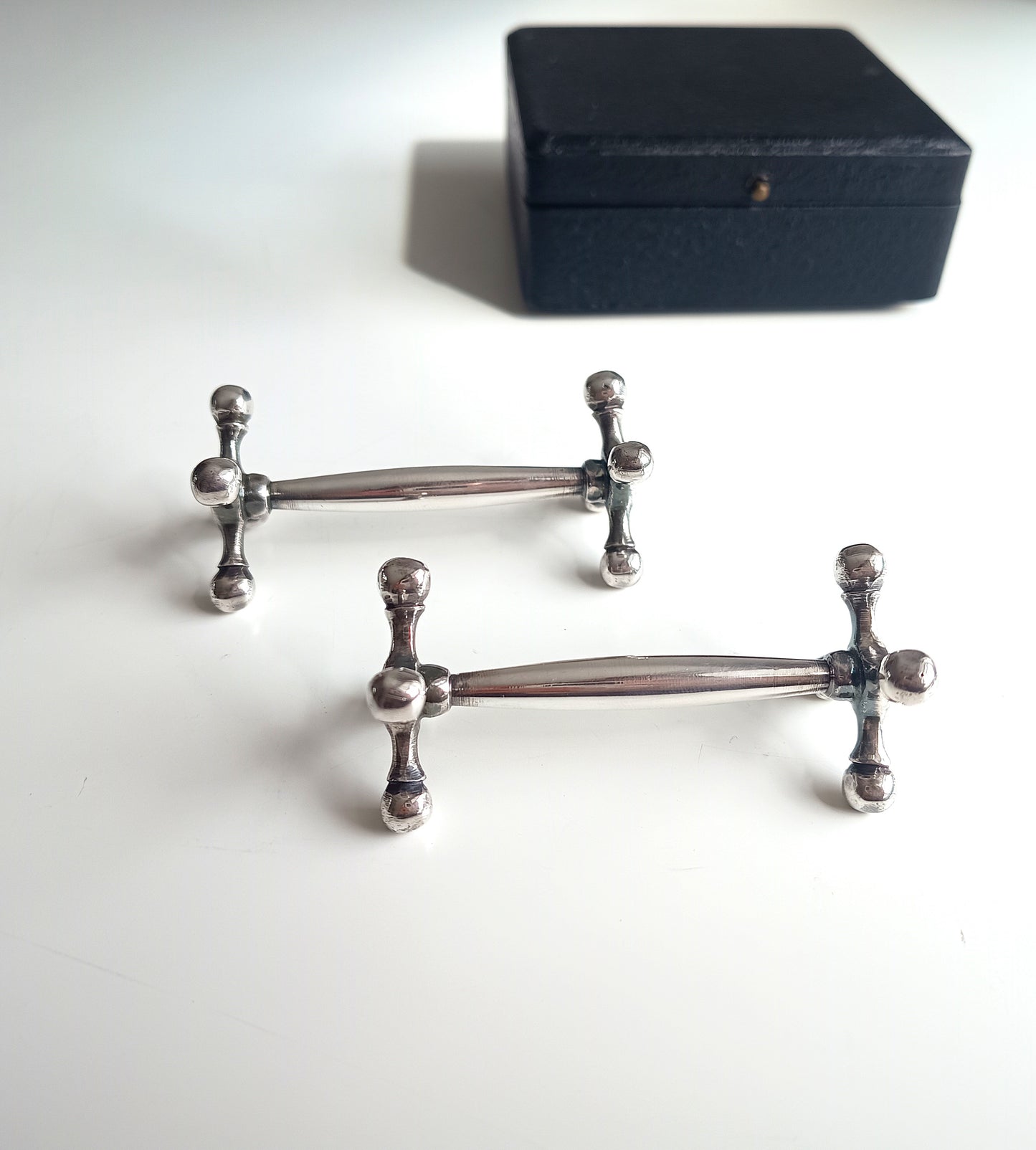 Antique Walker & Hall Silver Plated Knife Rests, Victorian Jack Style Ball End, Original Box