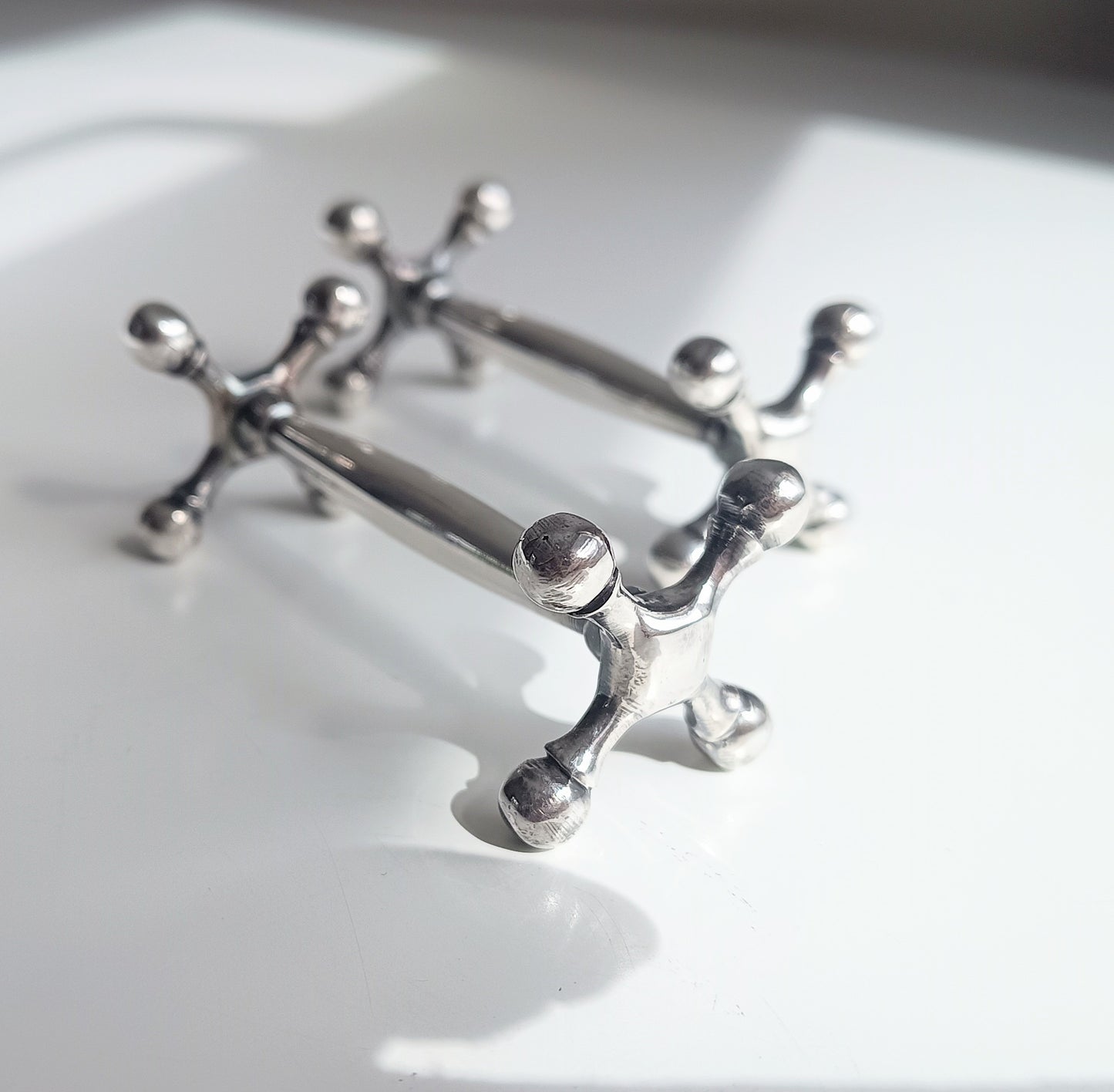 Antique Walker & Hall Silver Plated Knife Rests, Victorian Jack Style Ball End, Original Box