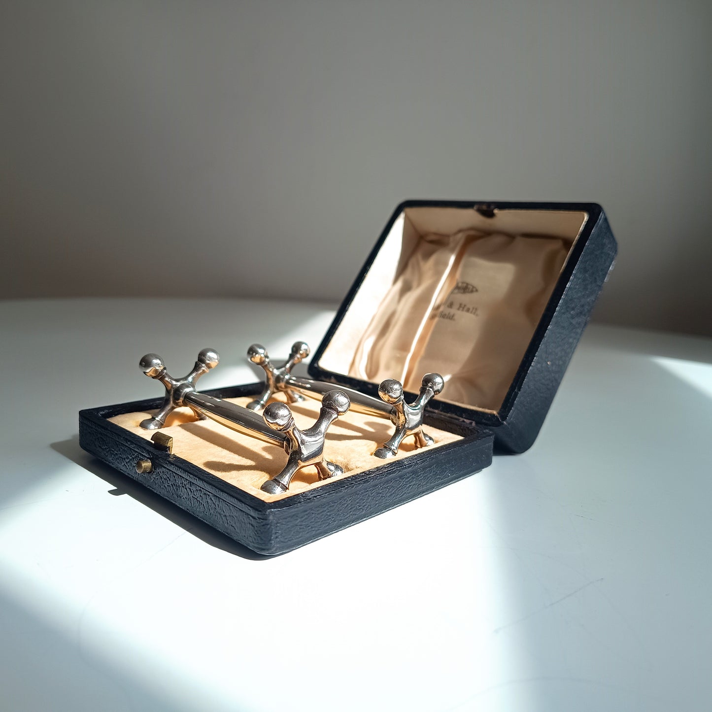 Antique Walker & Hall Silver Plated Knife Rests, Victorian Jack Style Ball End, Original Box