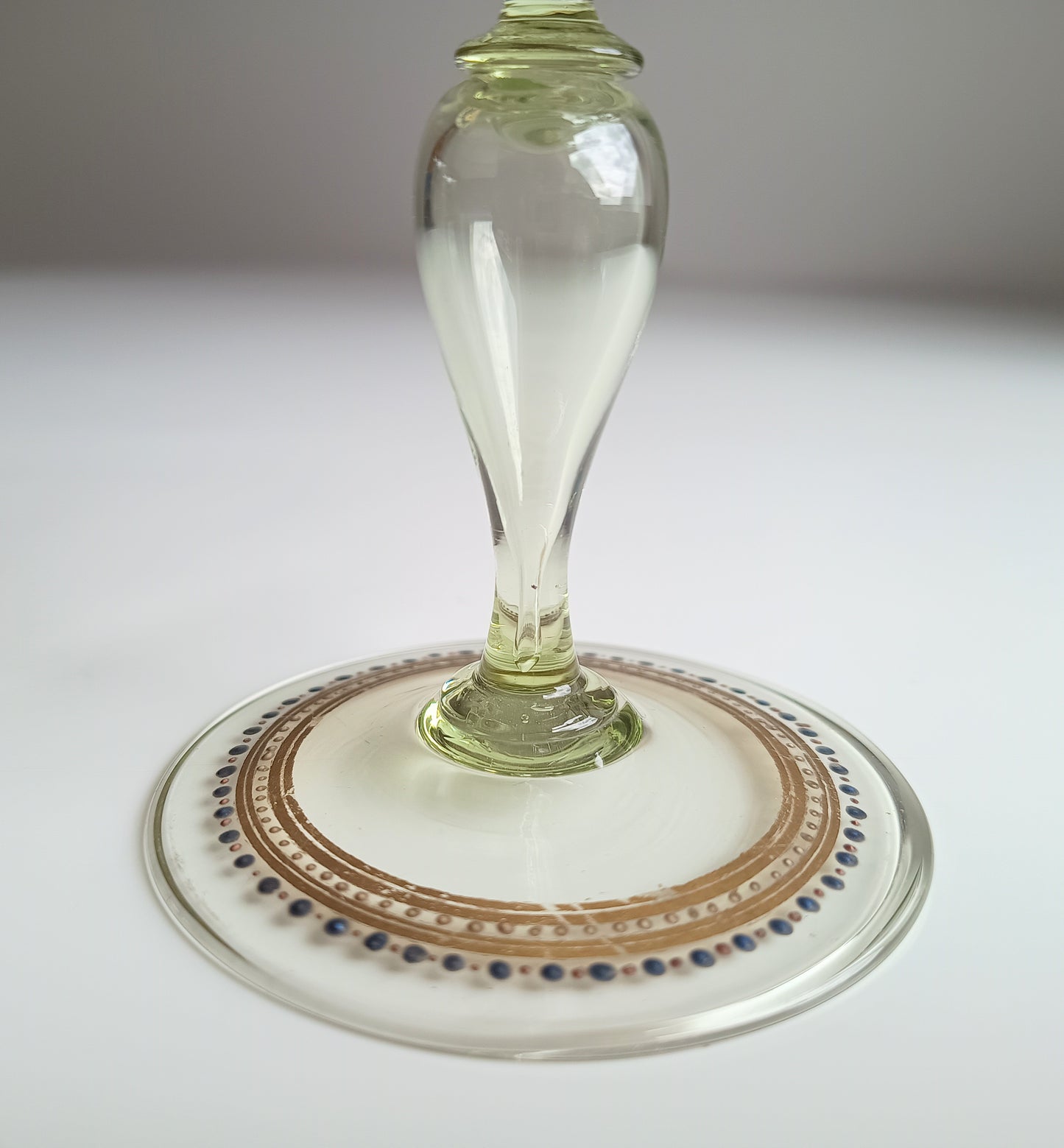 Antique Moser Octagonal Champagne Coupe Glass: Gold Enamels, Rose Garlands, Art Nouveau Goblet