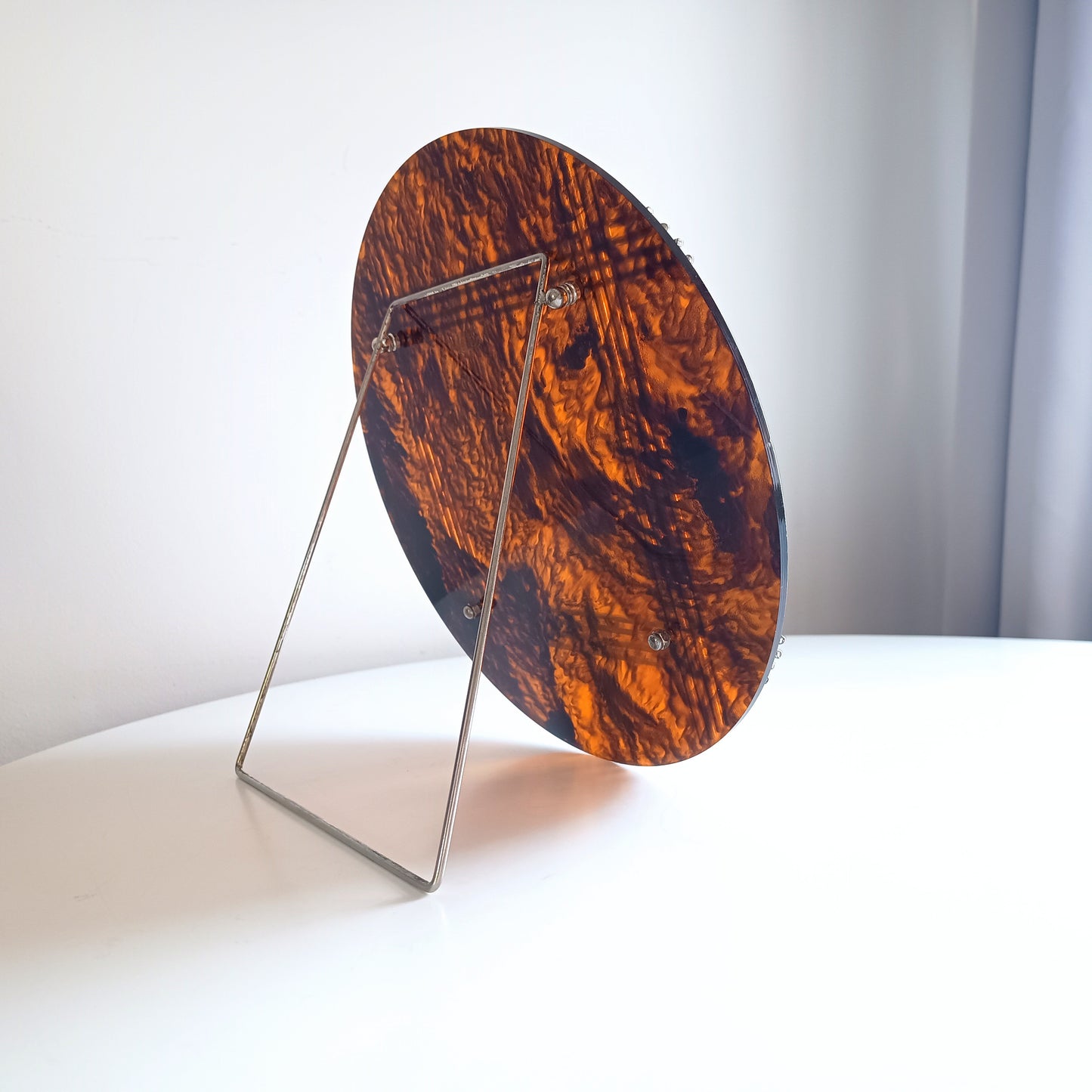 Large Vintage Midcentury Modern Round Tortoiseshell Lucite Tabletop Frame in the style of Christian Dior Home