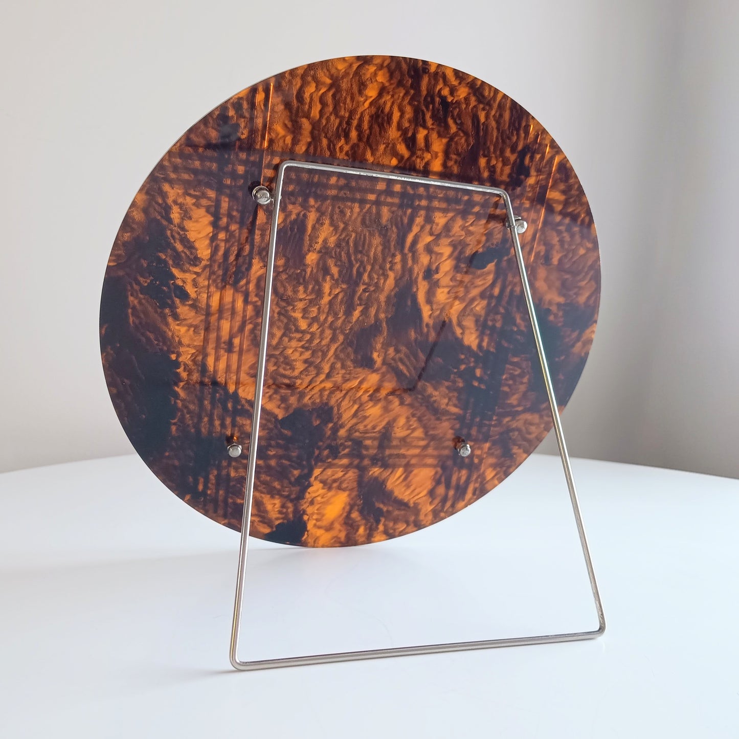 Large Vintage Midcentury Modern Round Tortoiseshell Lucite Tabletop Frame in the style of Christian Dior Home