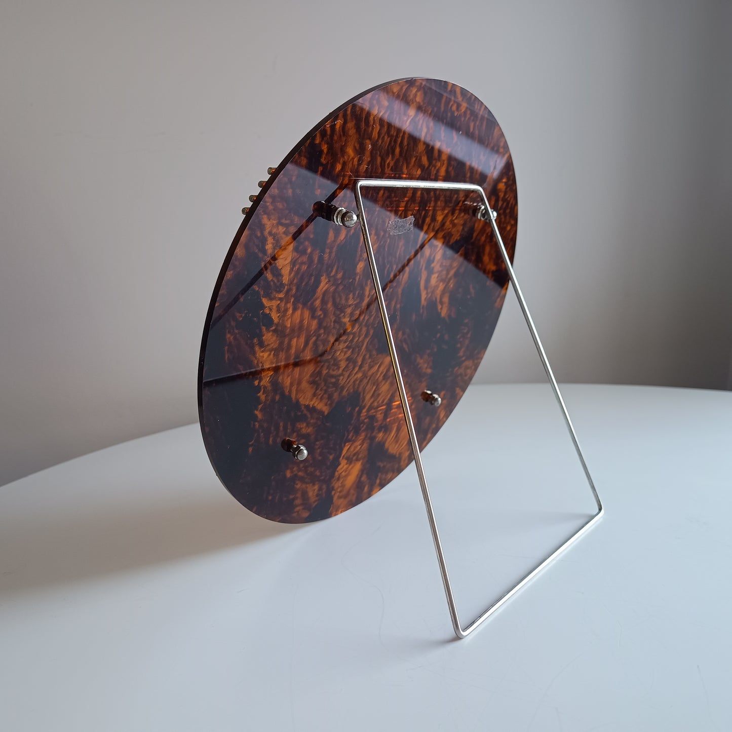 Large Vintage Midcentury Modern Round Tortoiseshell Lucite Tabletop Frame in the style of Christian Dior Home