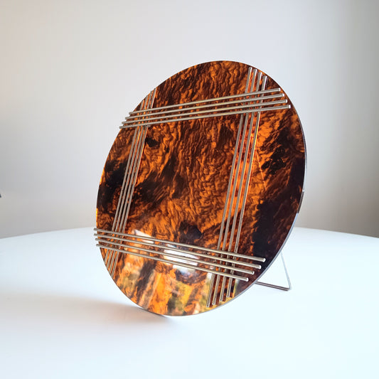 Large Vintage Midcentury Modern Round Tortoiseshell Lucite Tabletop Frame in the style of Christian Dior Home