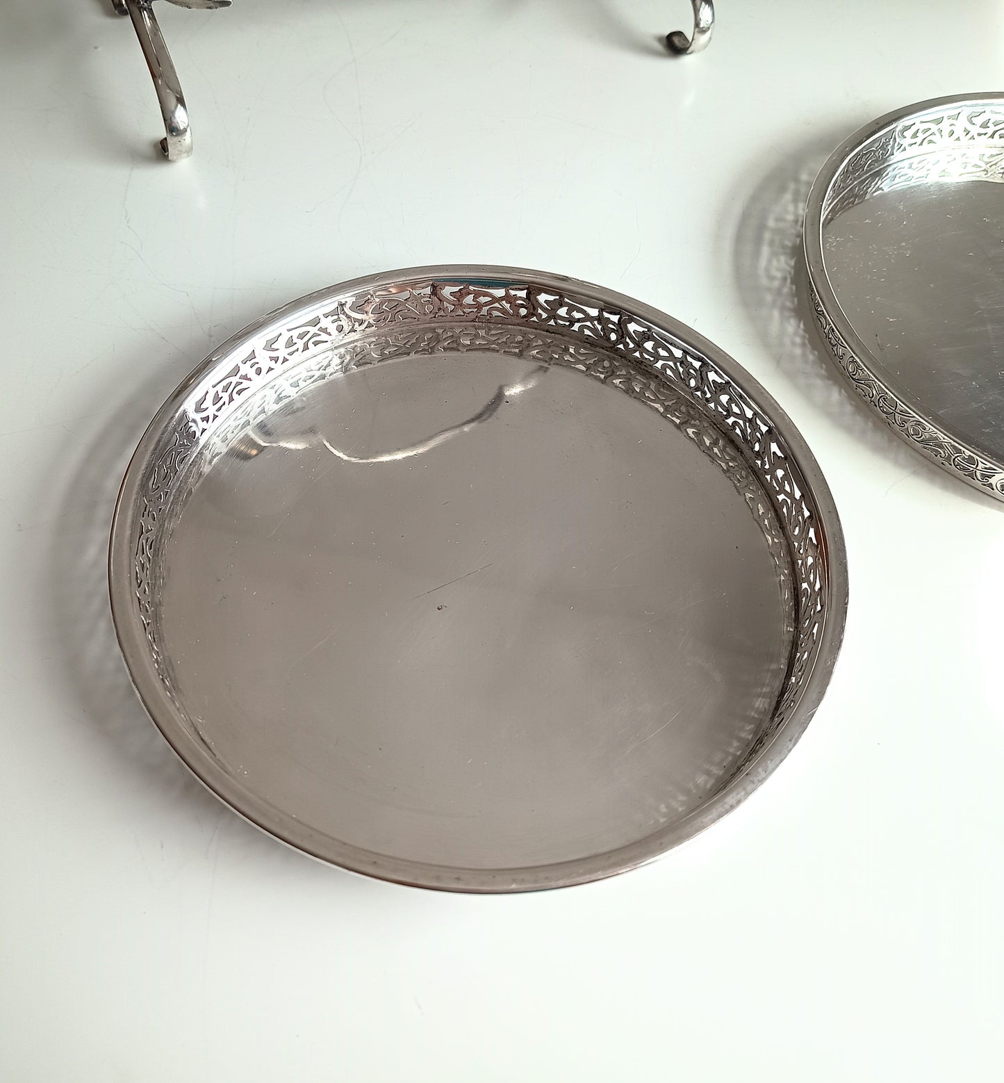 Vintage English Art Deco Silver Plated Cake Stand: Adolph Scott Birmingham, Removable Trays