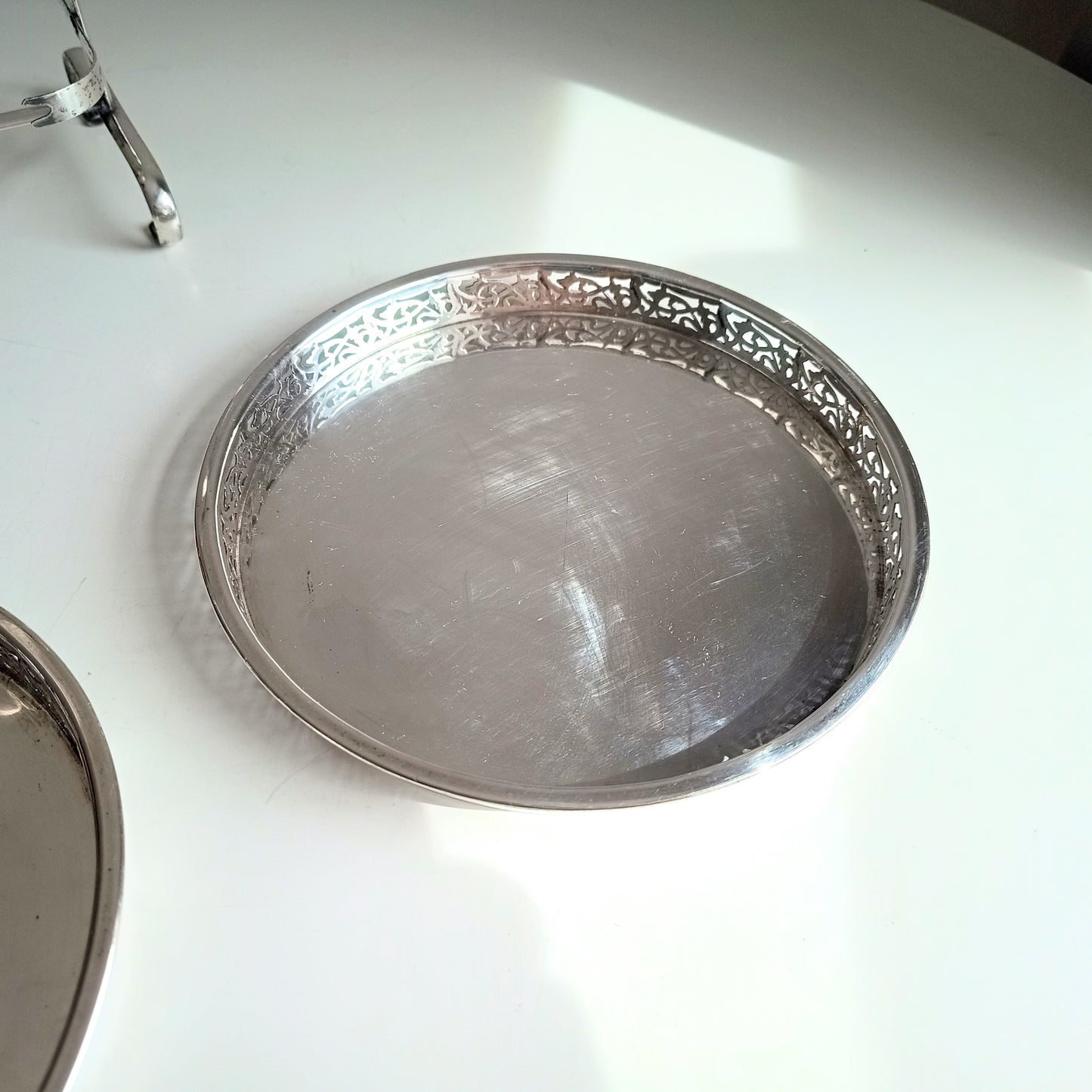 Vintage English Art Deco Silver Plated Cake Stand: Adolph Scott Birmingham, Removable Trays
