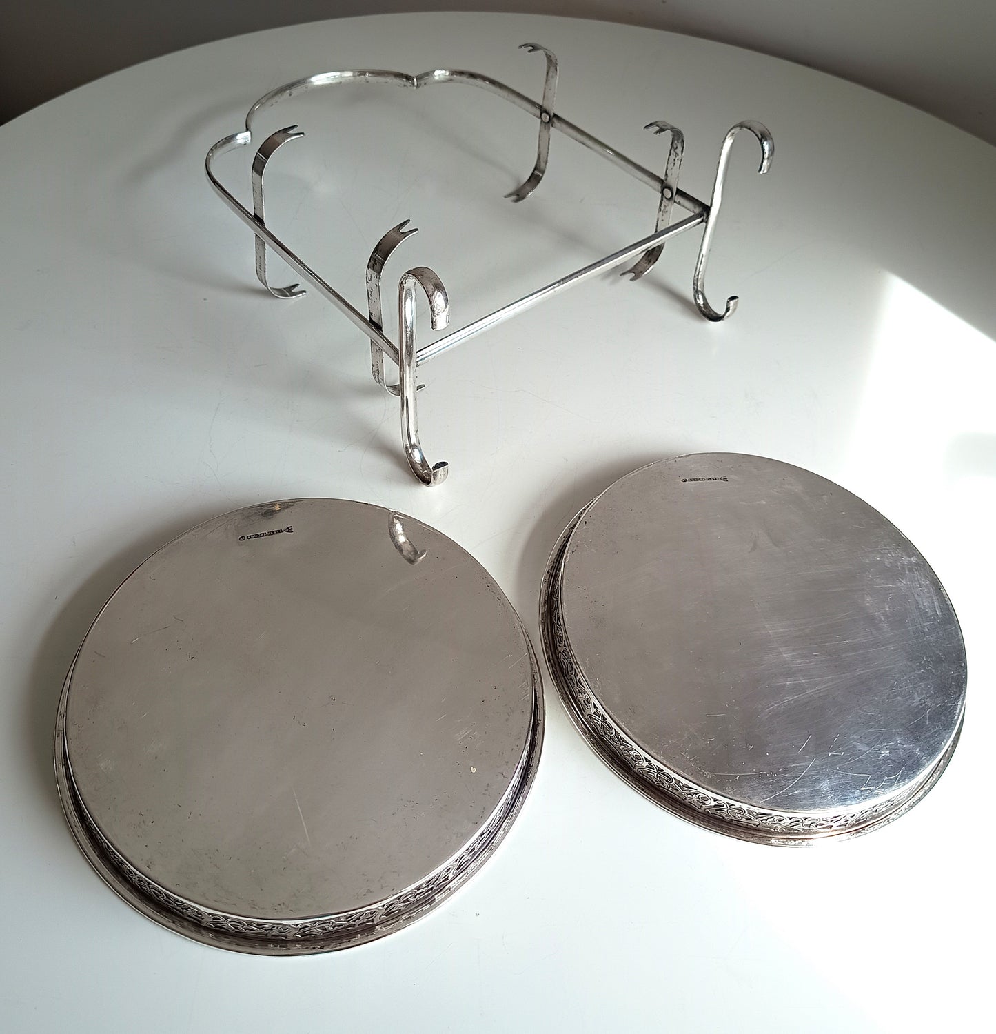 Vintage English Art Deco Silver Plated Cake Stand: Adolph Scott Birmingham, Removable Trays