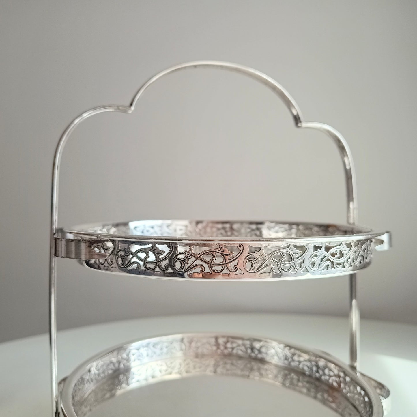 Vintage English Art Deco Silver Plated Cake Stand: Adolph Scott Birmingham, Removable Trays