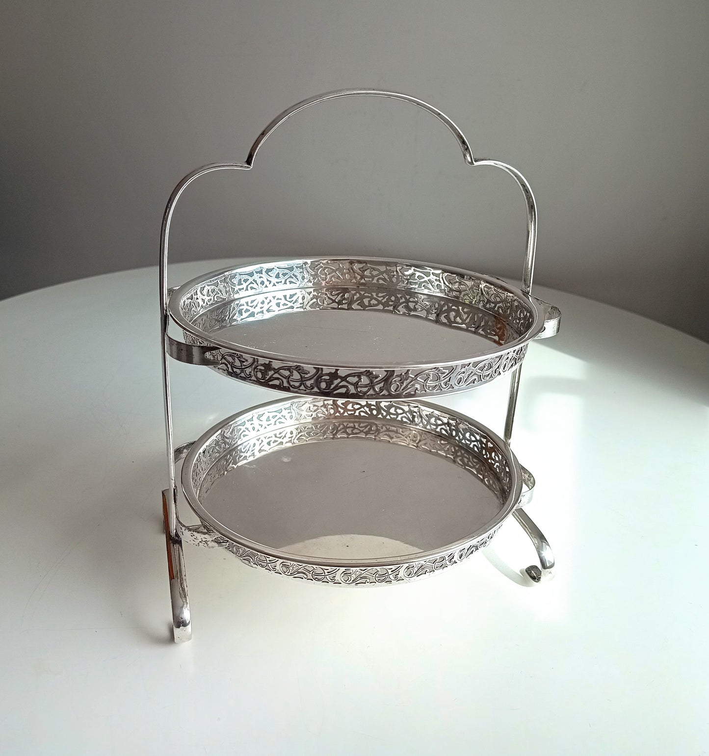 Vintage English Art Deco Silver Plated Cake Stand: Adolph Scott Birmingham, Removable Trays