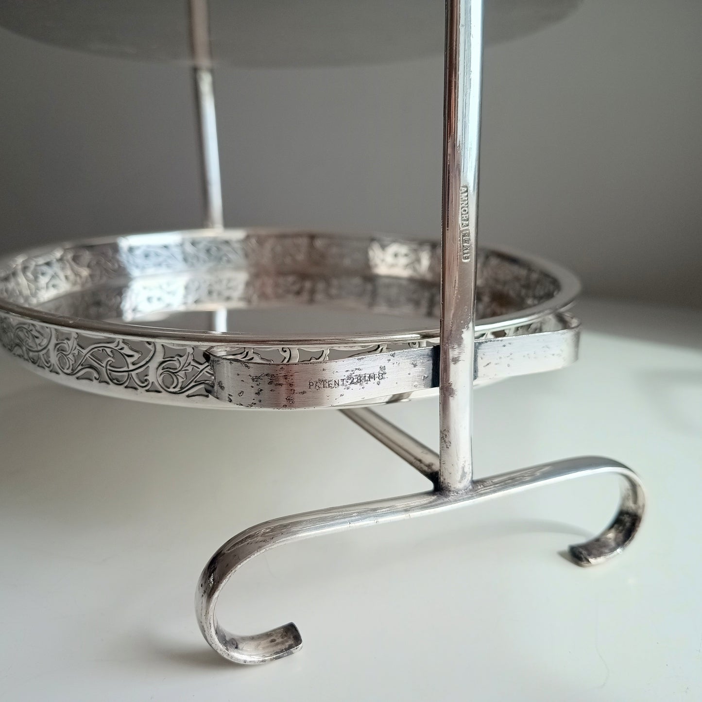 Vintage English Art Deco Silver Plated Cake Stand: Adolph Scott Birmingham, Removable Trays