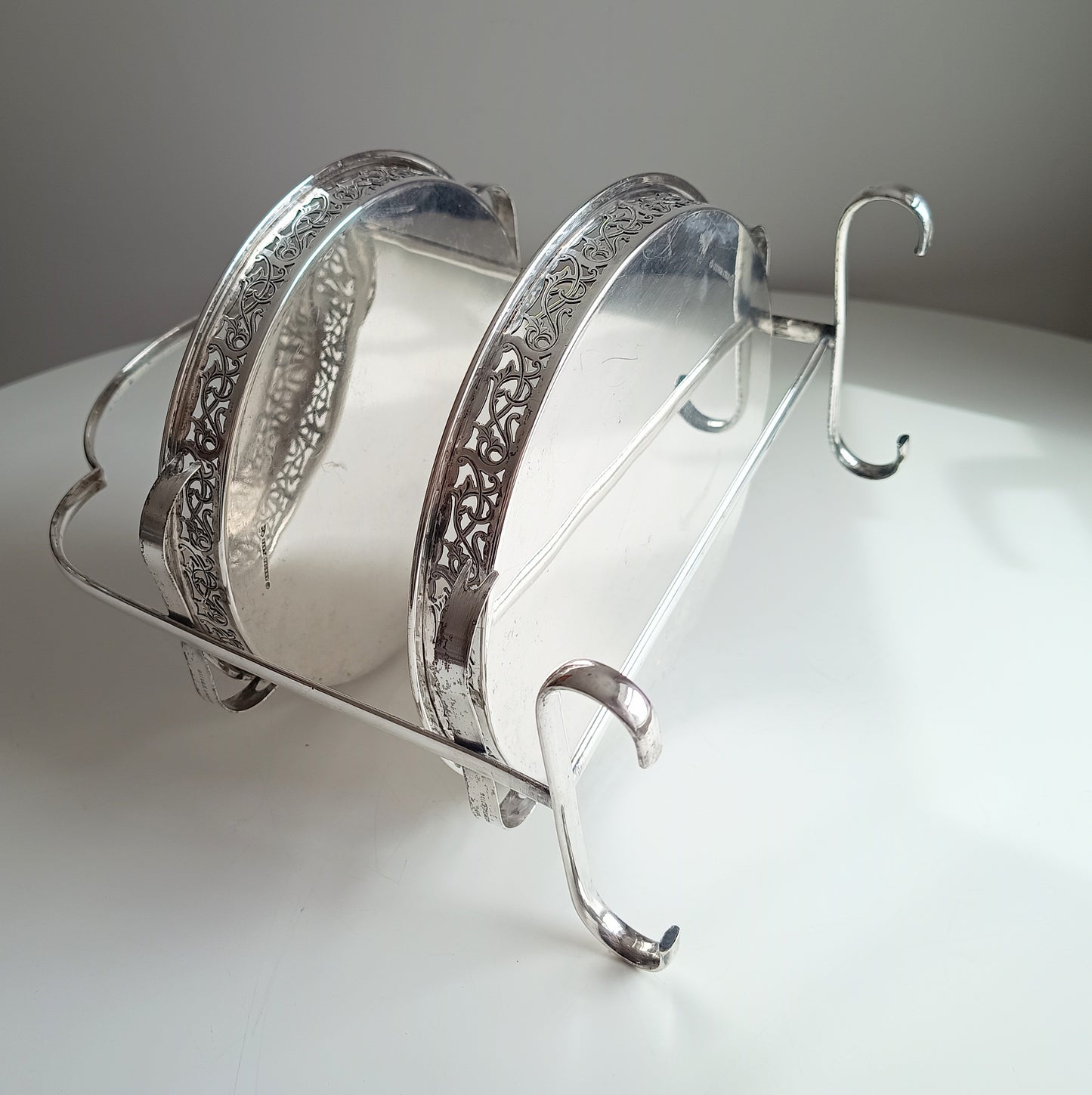 Vintage English Art Deco Silver Plated Cake Stand: Adolph Scott Birmingham, Removable Trays