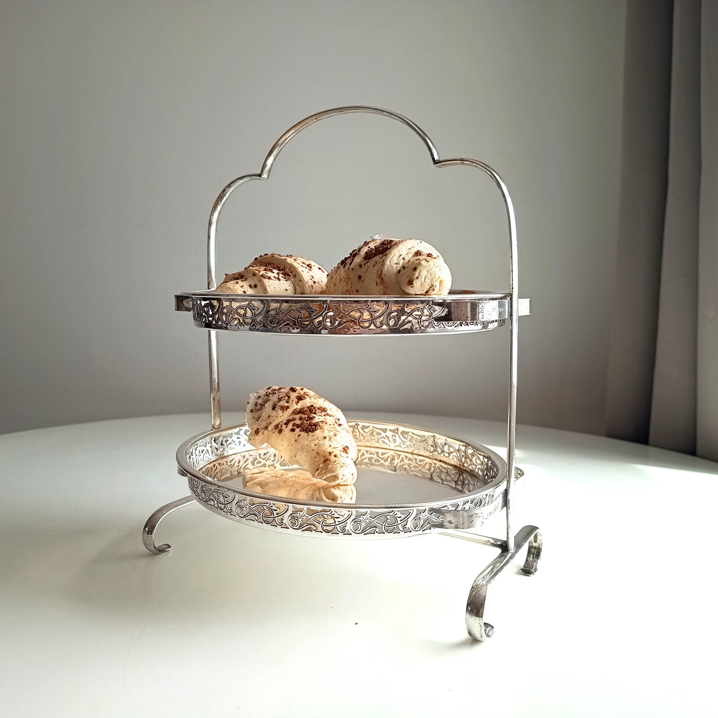 Vintage English Art Deco Silver Plated Cake Stand: Adolph Scott Birmingham, Removable Trays