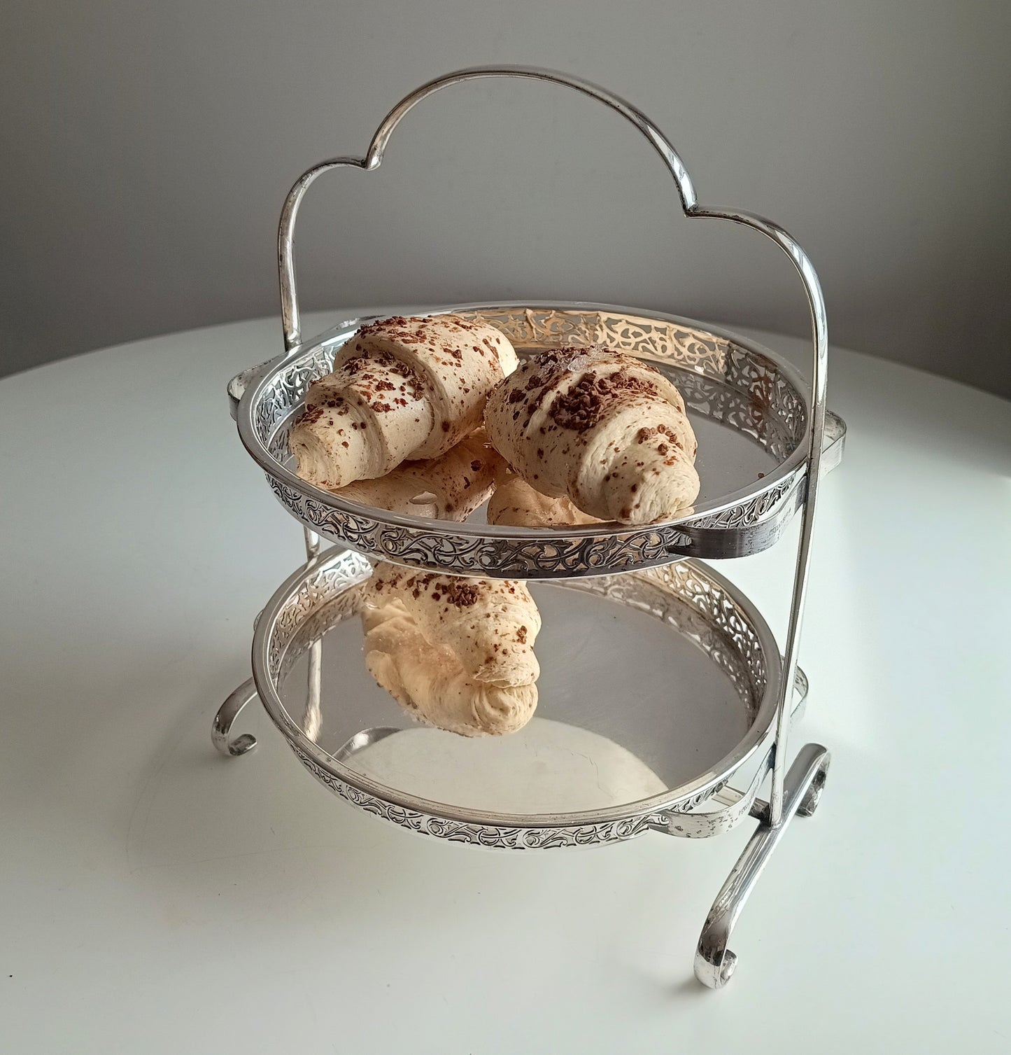 Vintage English Art Deco Silver Plated Cake Stand: Adolph Scott Birmingham, Removable Trays