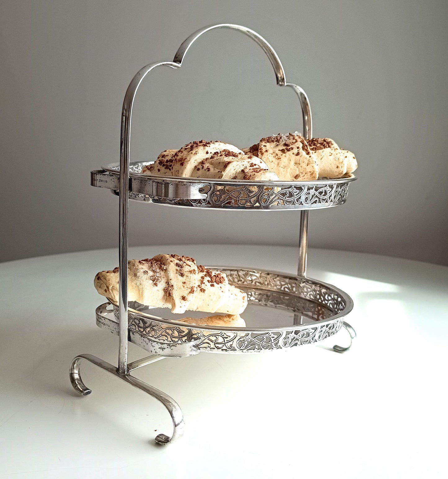 Vintage English Art Deco Silver Plated Cake Stand: Adolph Scott Birmingham, Removable Trays