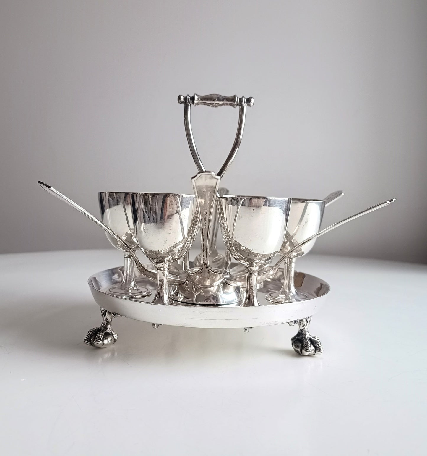 Antique Victorian Silver Plated 6 Egg Cups Cruet Stand, Harrison England