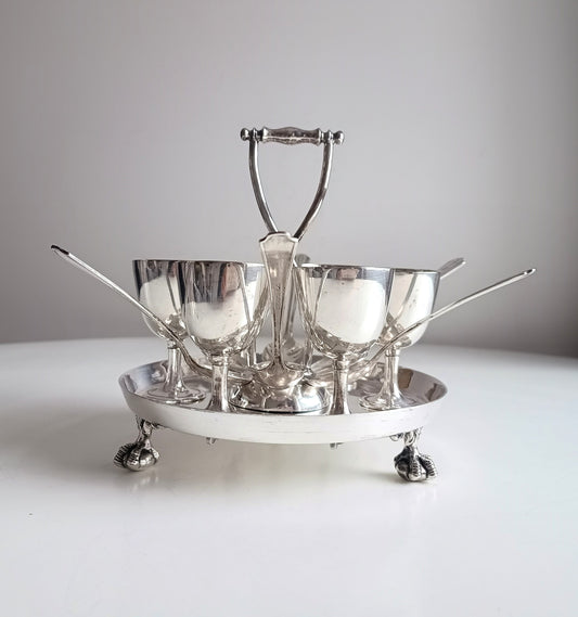 Antique Victorian Silver Plated 6 Egg Cups Cruet Stand, Harrison England