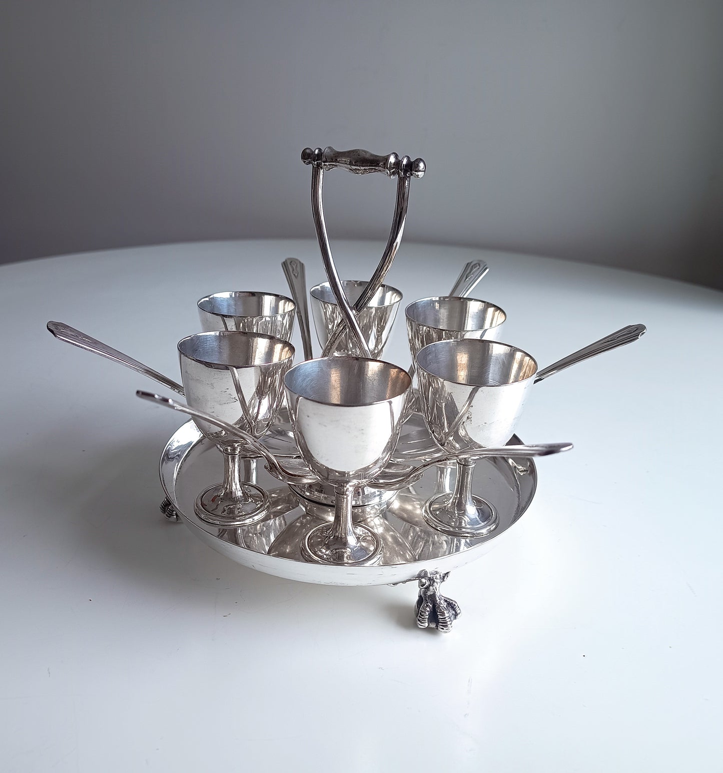 Antique Victorian Silver Plated 6 Egg Cups Cruet Stand, Harrison England