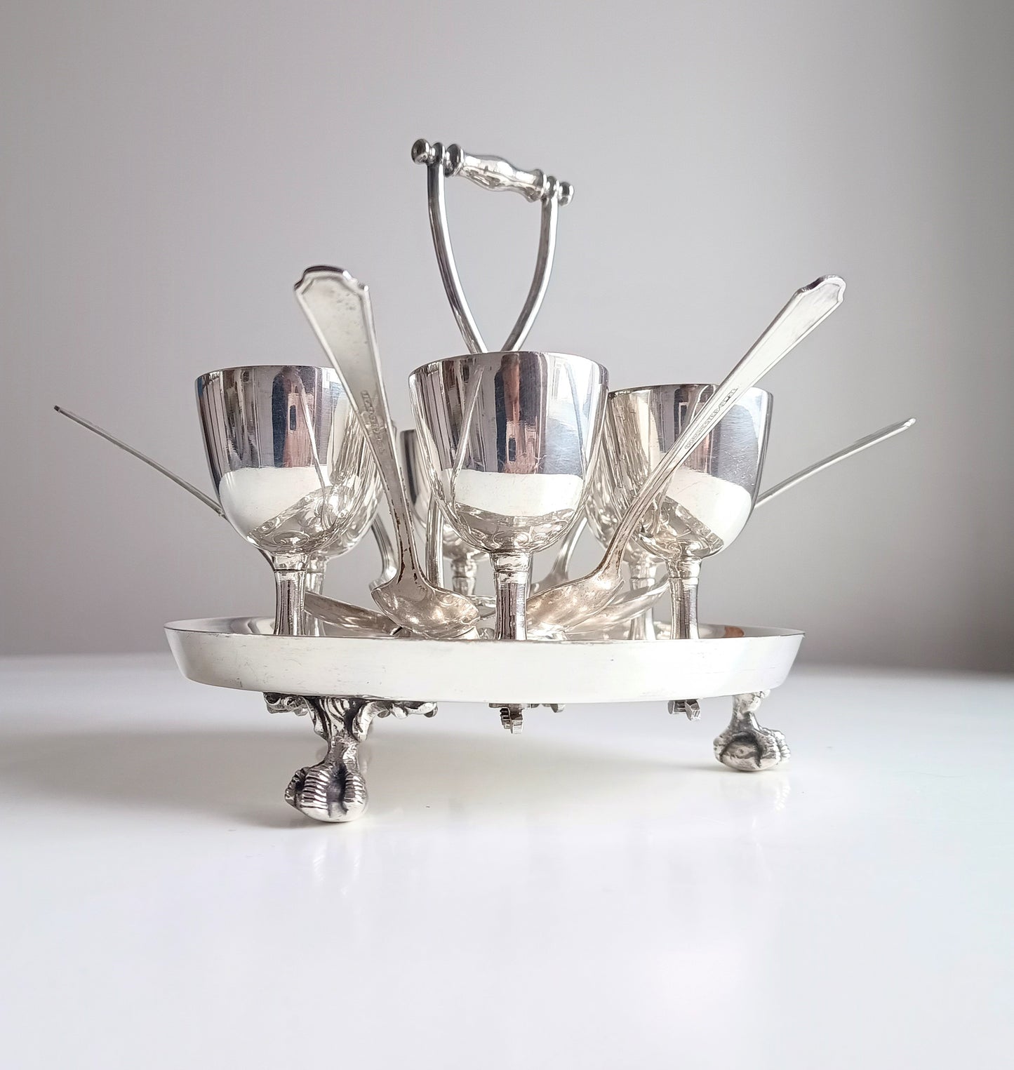 Antique Victorian Silver Plated 6 Egg Cups Cruet Stand, Harrison England