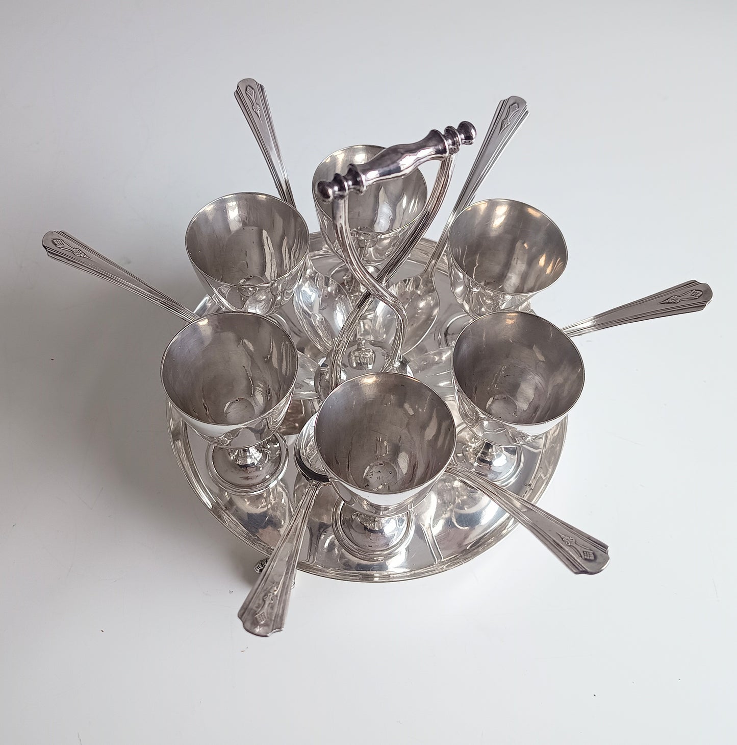 Antique Victorian Silver Plated 6 Egg Cups Cruet Stand, Harrison England