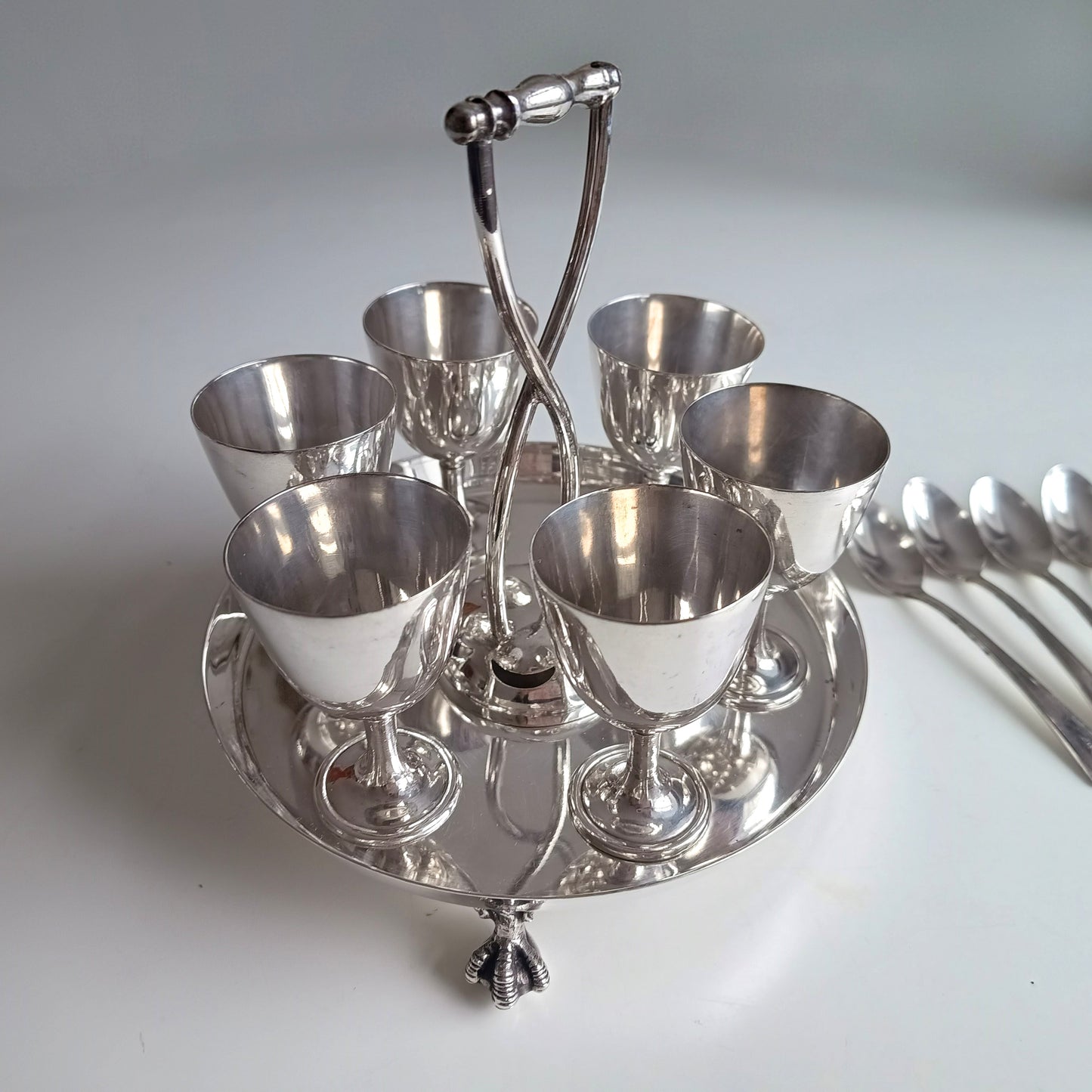 Antique Victorian Silver Plated 6 Egg Cups Cruet Stand, Harrison England