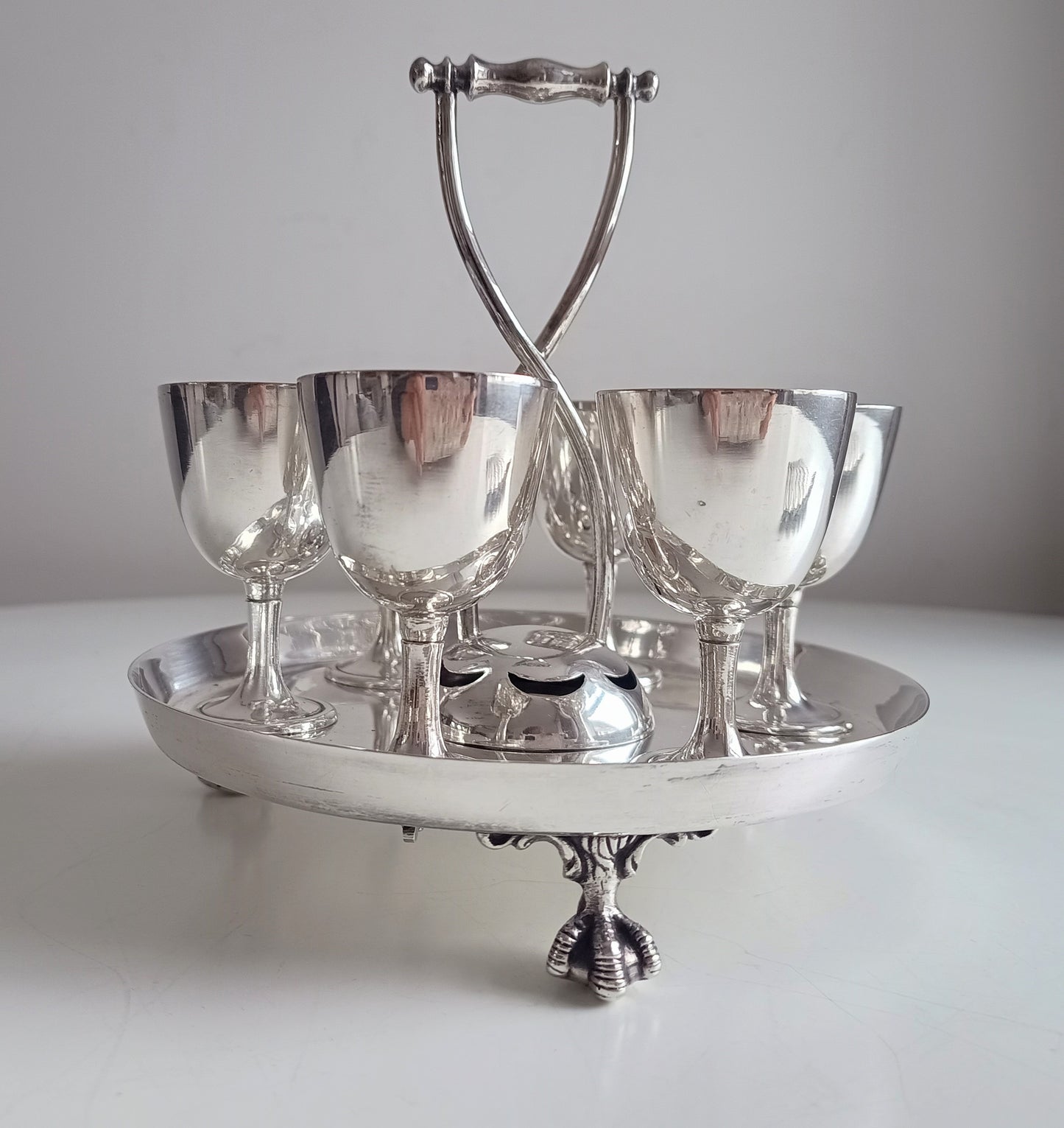 Antique Victorian Silver Plated 6 Egg Cups Cruet Stand, Harrison England