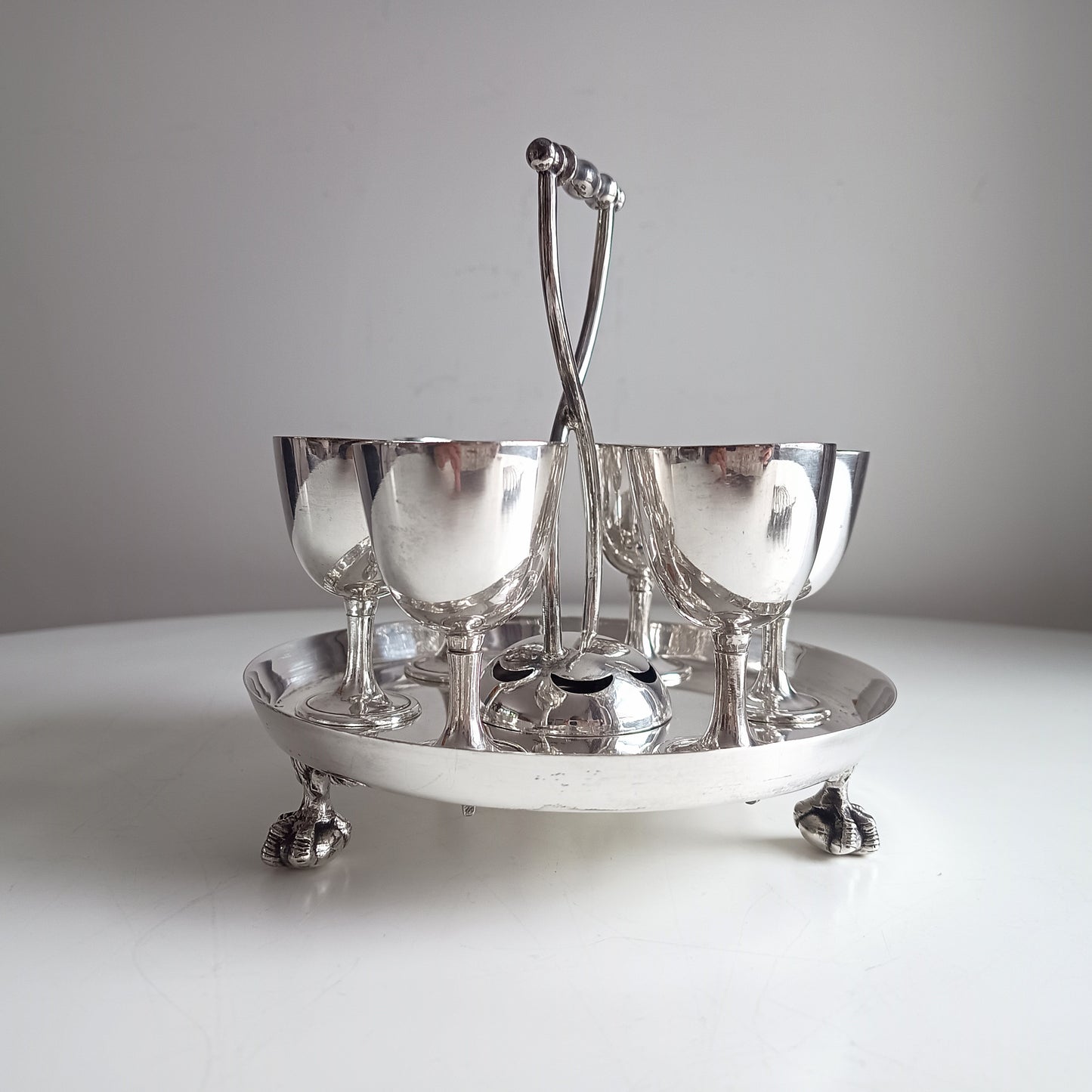 Antique Victorian Silver Plated 6 Egg Cups Cruet Stand, Harrison England