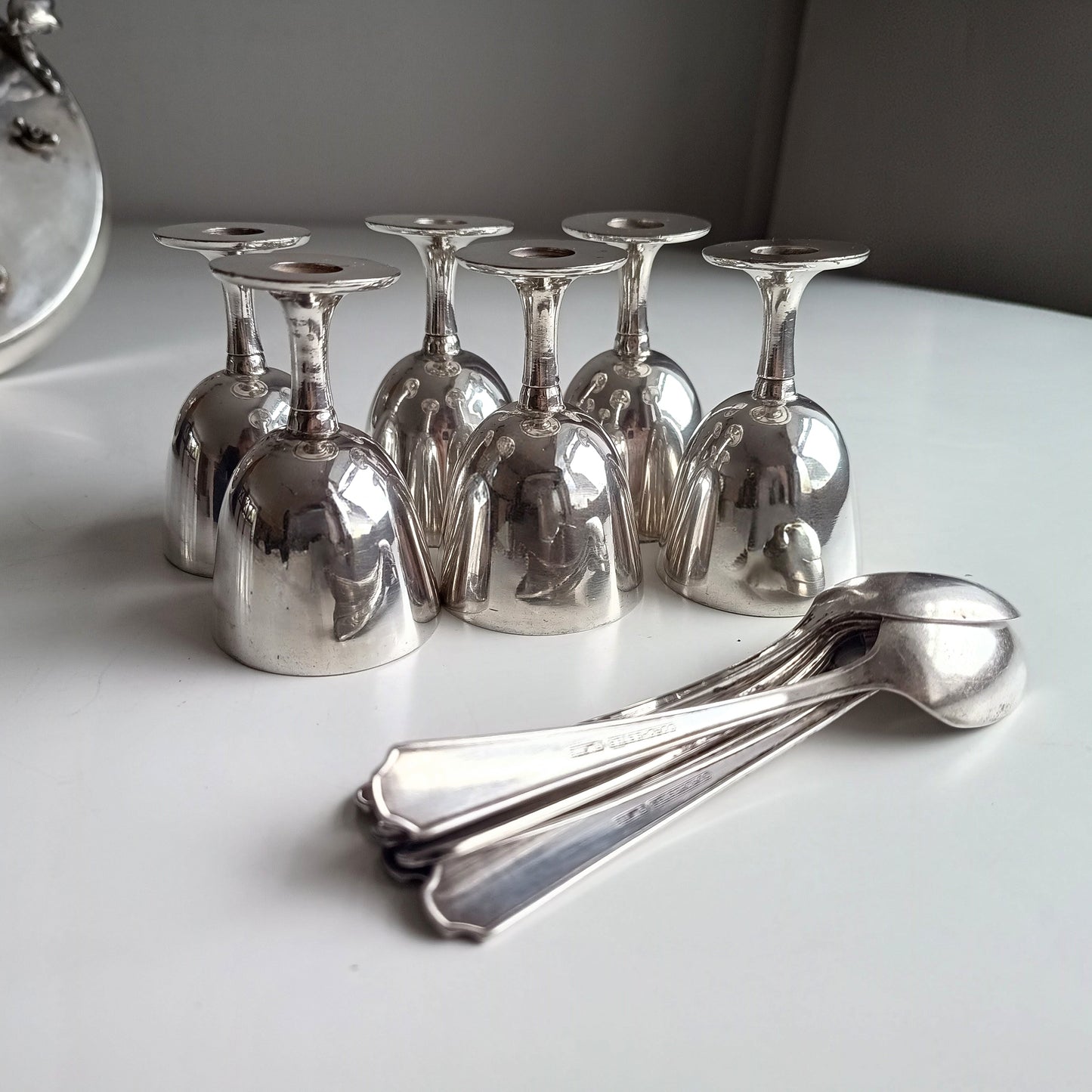 Antique Victorian Silver Plated 6 Egg Cups Cruet Stand, Harrison England