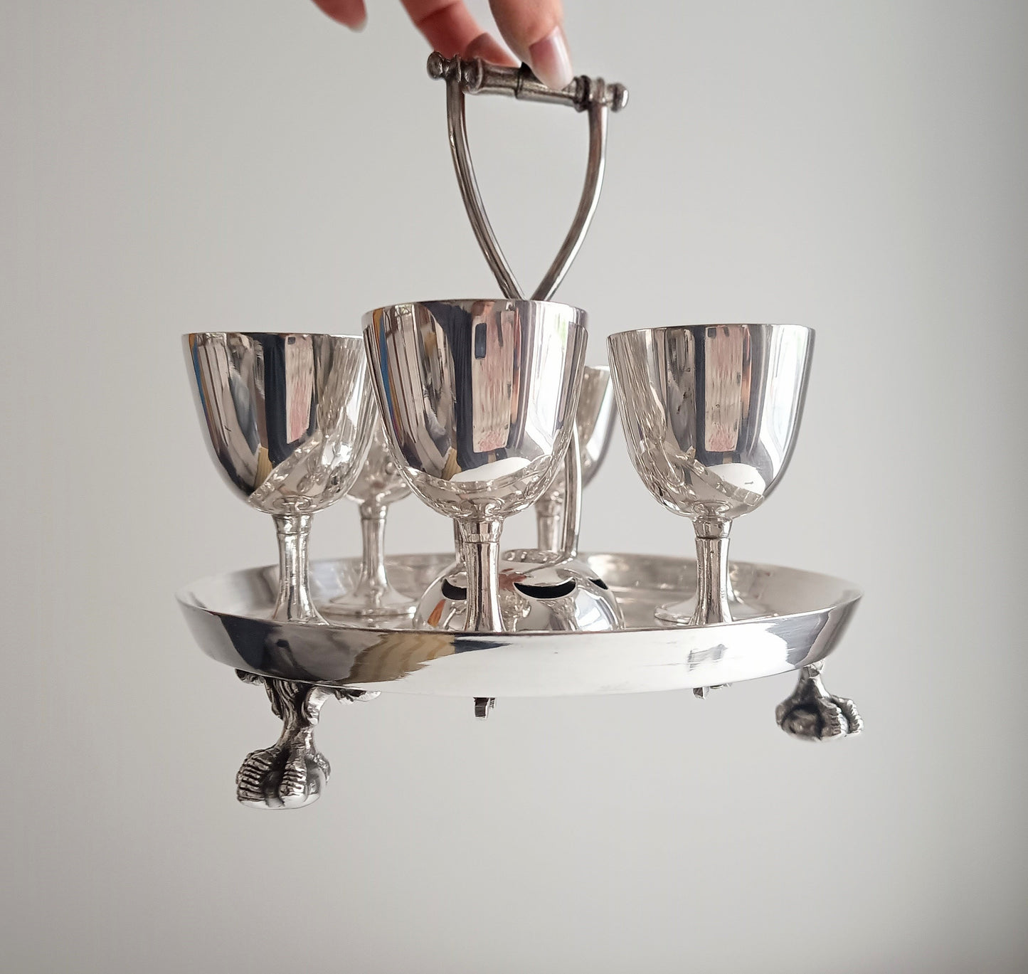 Antique Victorian Silver Plated 6 Egg Cups Cruet Stand, Harrison England