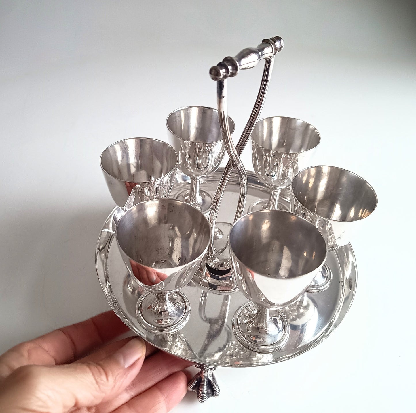 Antique Victorian Silver Plated 6 Egg Cups Cruet Stand, Harrison England