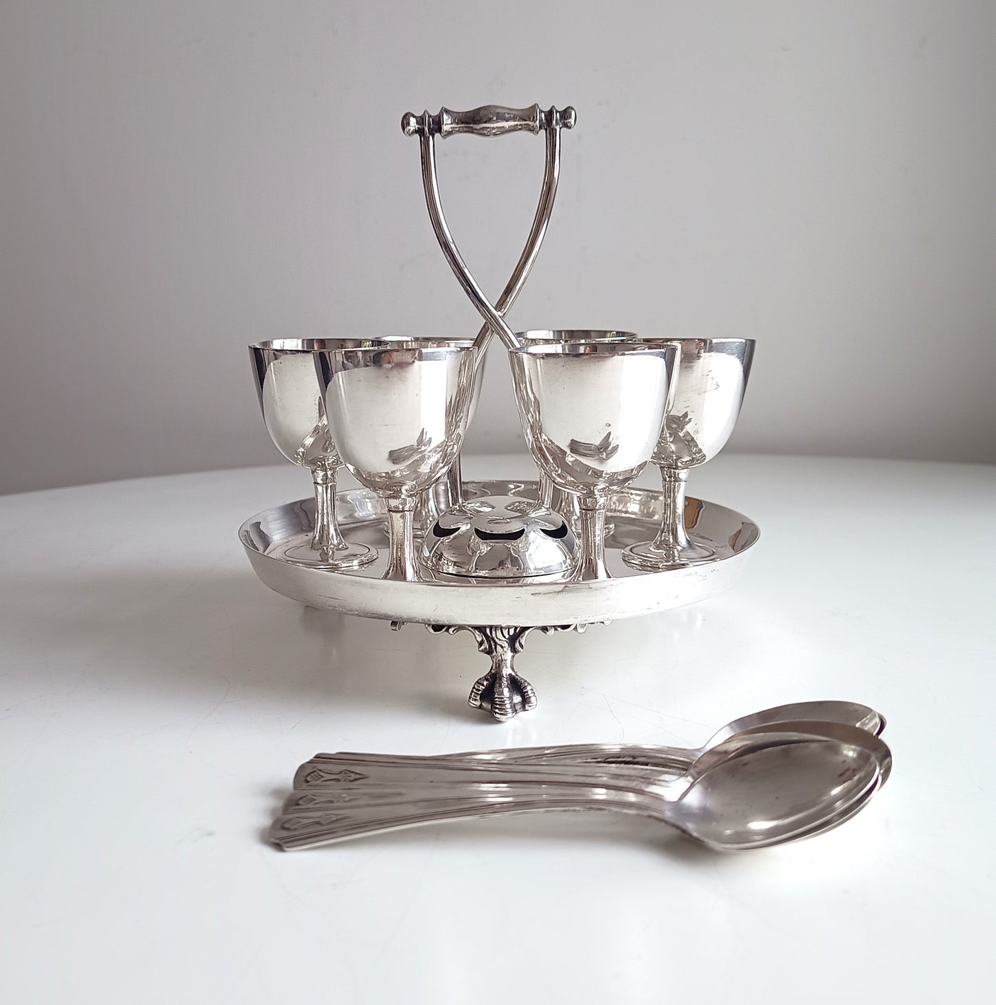Antique Victorian Silver Plated 6 Egg Cups Cruet Stand, Harrison England