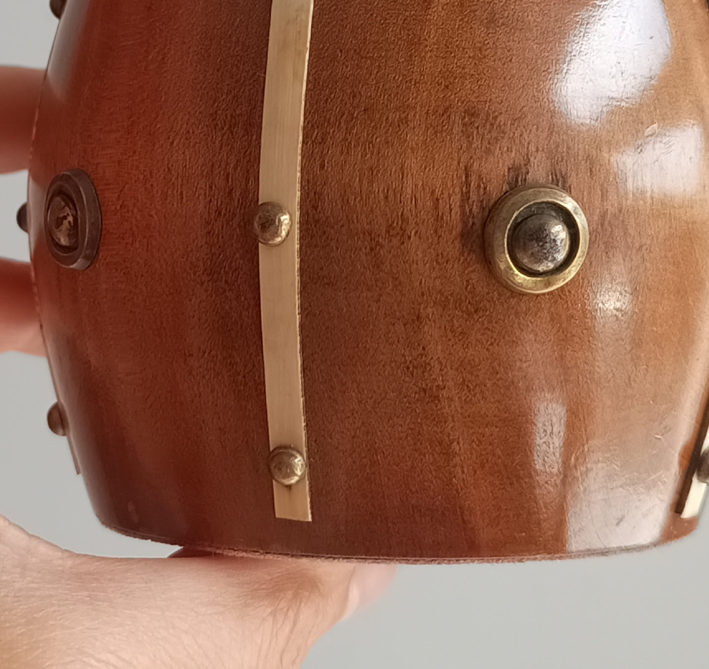 Victorian Maritime Fruitwood Tobacco Jar: Bone Strips, Brass Studs, Sailors Treen Tea Caddy