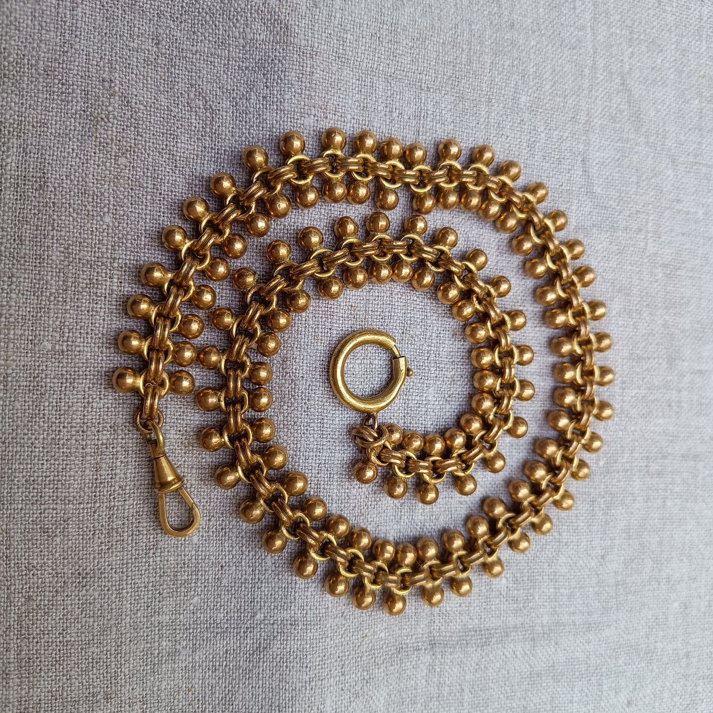 Antique High Victorian Etruscan Revival Necklace: Dog Clip, Fancy Watch Chain, 19th cent