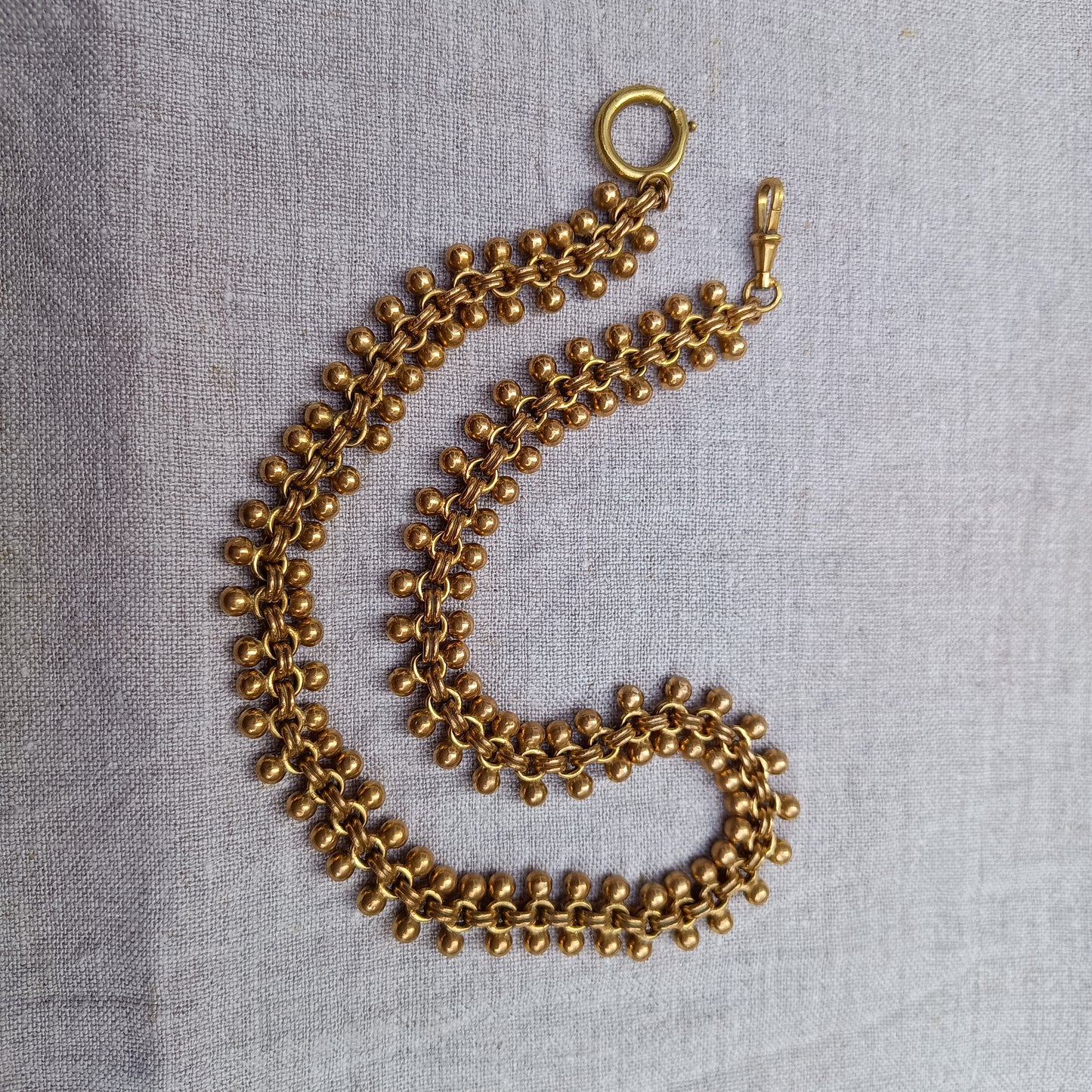 Antique High Victorian Etruscan Revival Necklace: Dog Clip, Fancy Watch Chain, 19th cent
