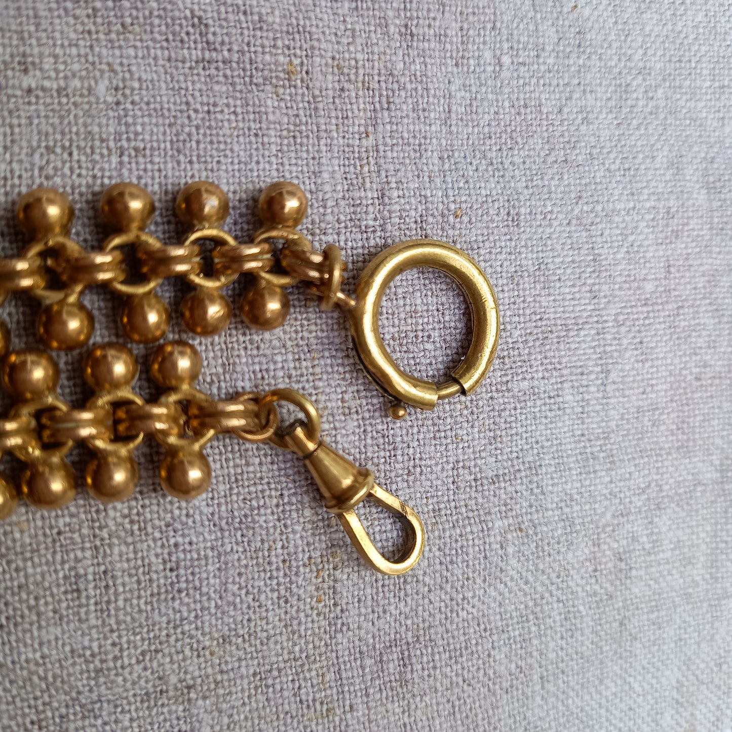 Antique High Victorian Etruscan Revival Necklace: Dog Clip, Fancy Watch Chain, 19th cent