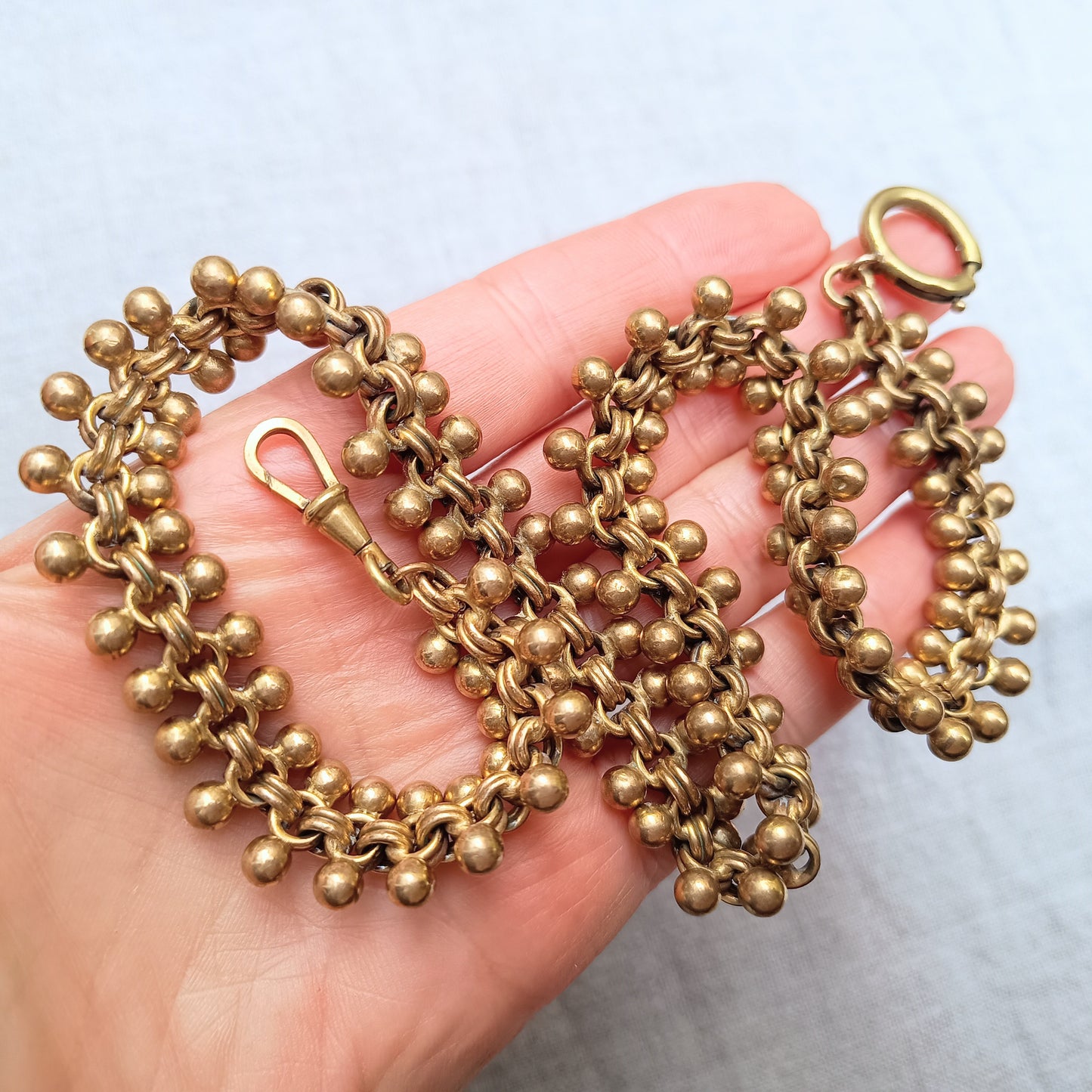 Antique High Victorian Etruscan Revival Necklace: Dog Clip, Fancy Watch Chain, 19th cent