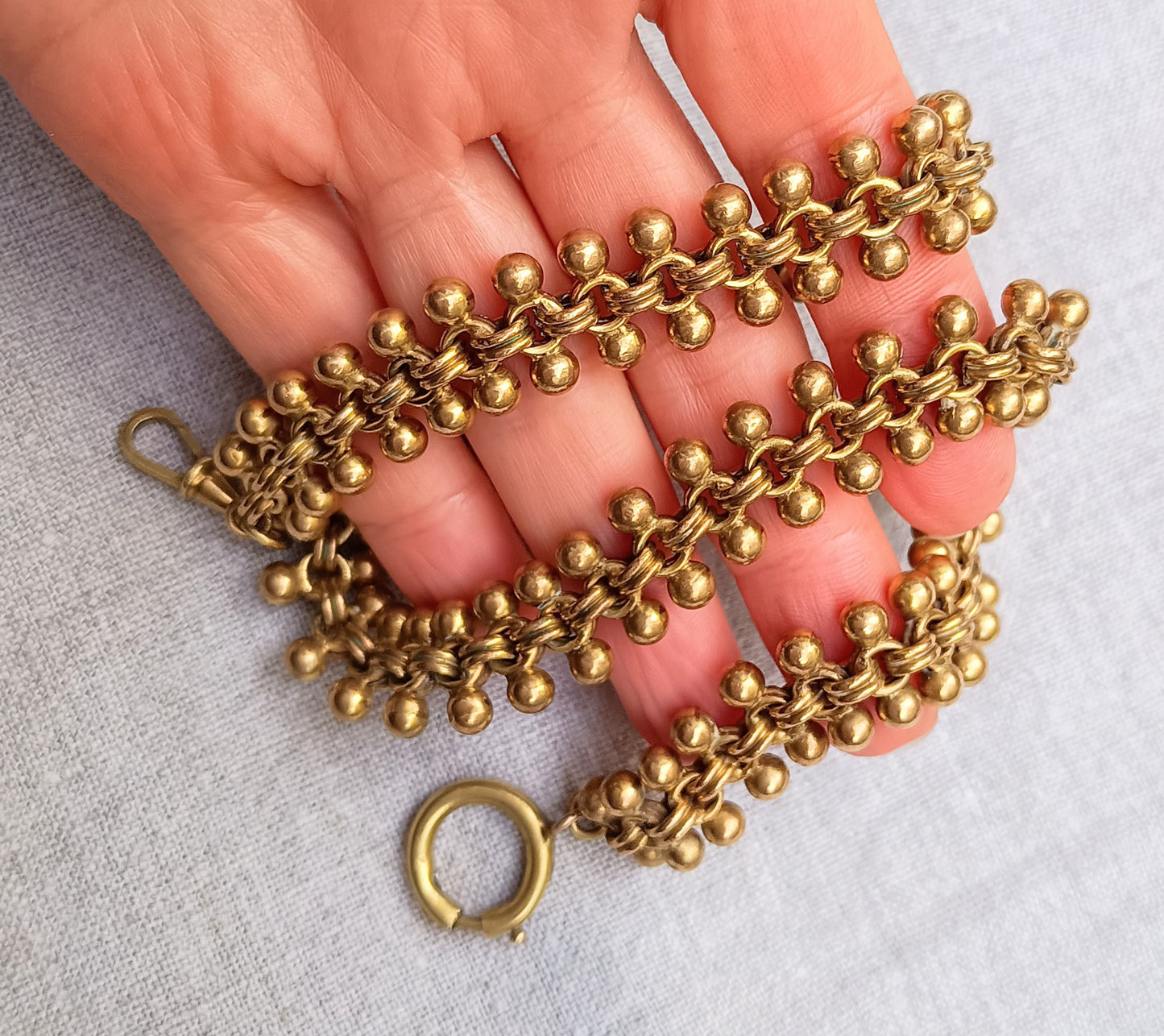 Antique High Victorian Etruscan Revival Necklace: Dog Clip, Fancy Watch Chain, 19th cent