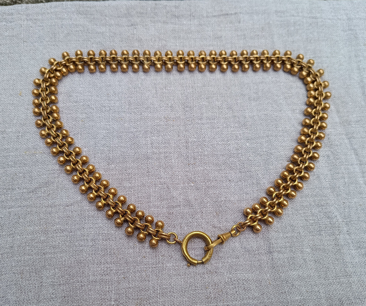 Antique High Victorian Etruscan Revival Necklace: Dog Clip, Fancy Watch Chain, 19th cent