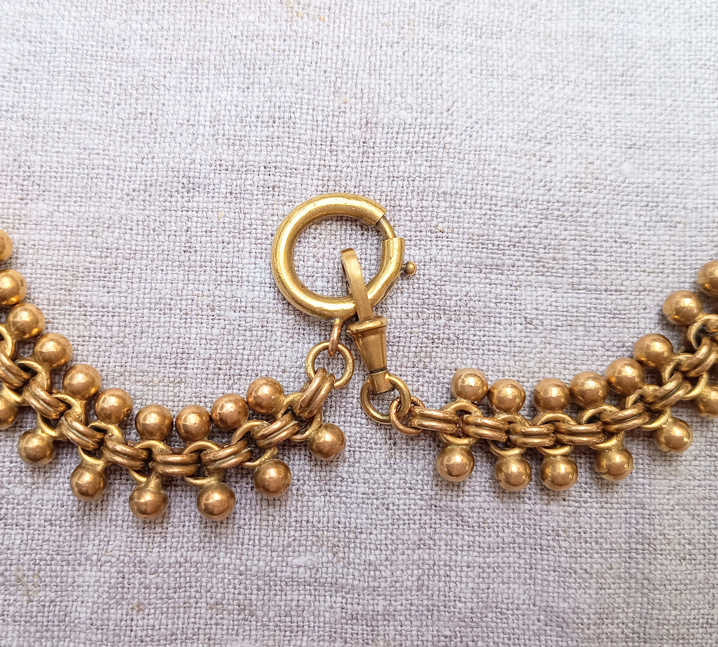 Antique High Victorian Etruscan Revival Necklace: Dog Clip, Fancy Watch Chain, 19th cent