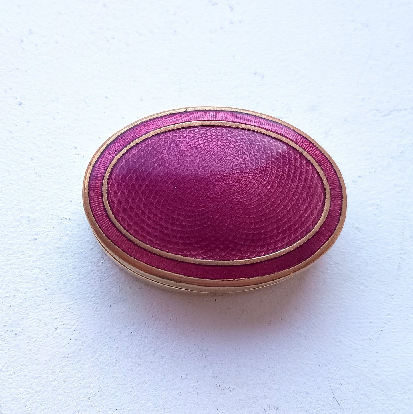 Antique Fuchsia Pink Guilloche Enamel Snuff box: Engine Turned Copper Gilt, c 1900