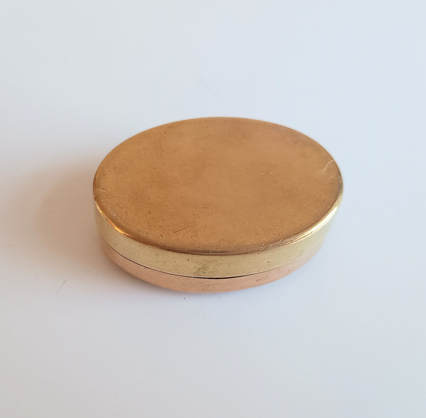 Antique Fuchsia Pink Guilloche Enamel Snuff box: Engine Turned Copper Gilt, c 1900