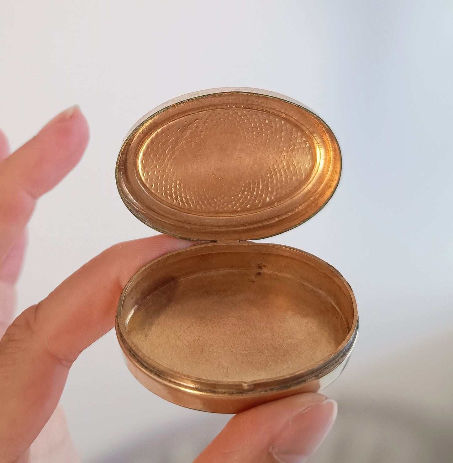 Antique Fuchsia Pink Guilloche Enamel Snuff box: Engine Turned Copper Gilt, c 1900