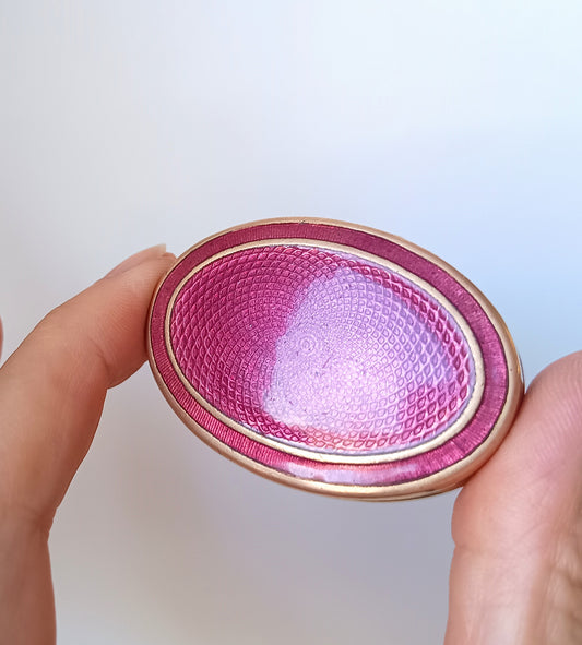Antique Fuchsia Pink Guilloche Enamel Snuff box: Engine Turned Copper Gilt, c 1900
