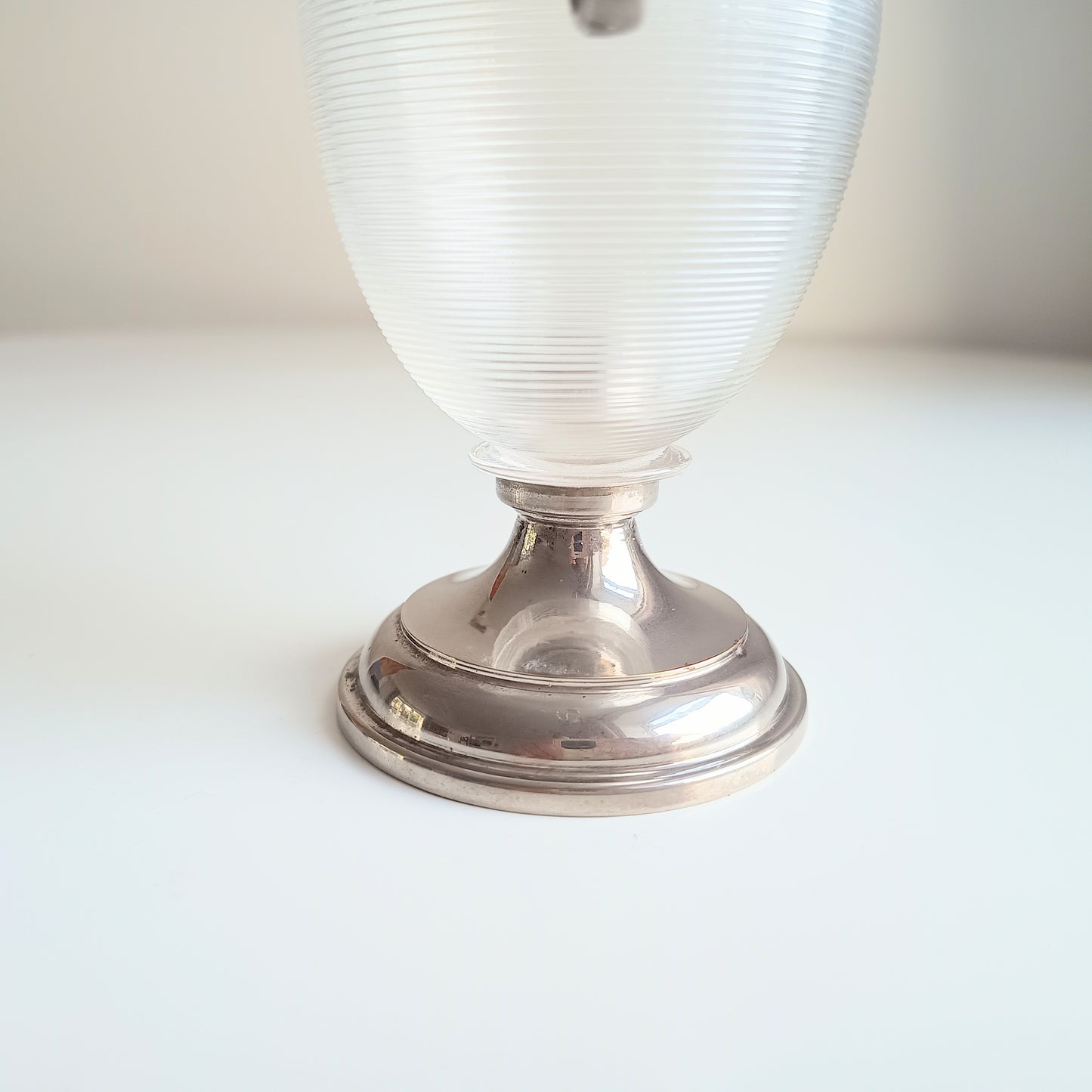 Antique Continental Pewter & Ribbed Optic Glass Small Claret Jug – 7" Liqueur Carafon, 1900