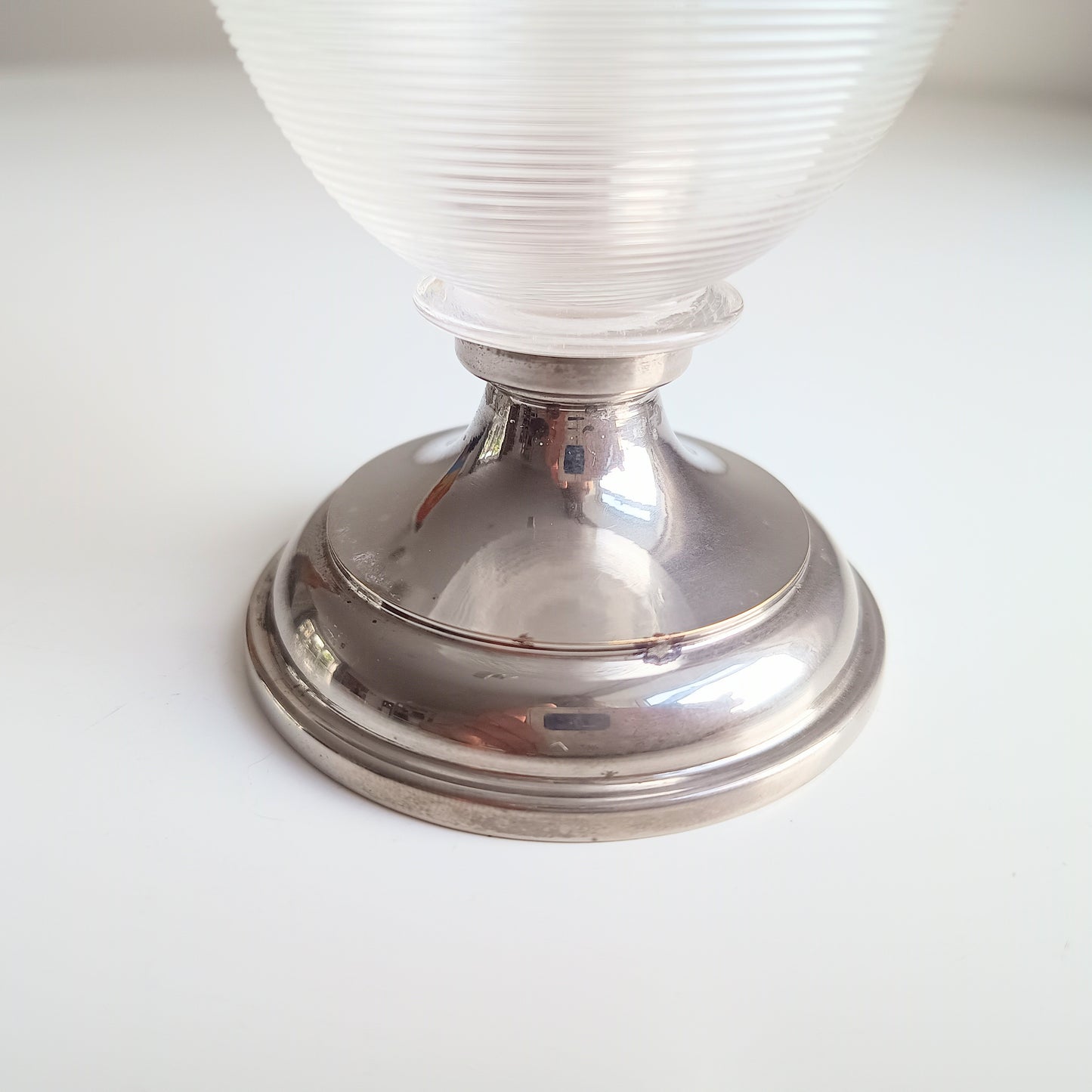 Antique Continental Pewter & Ribbed Optic Glass Small Claret Jug – 7" Liqueur Carafon, 1900