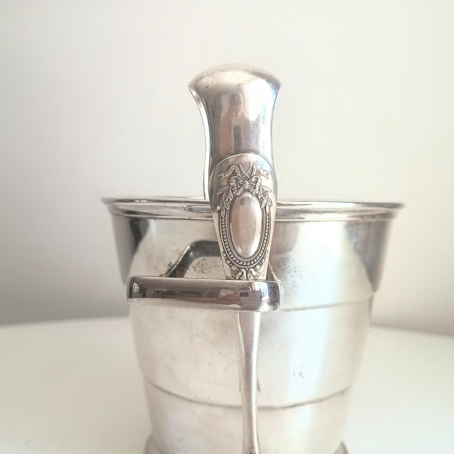 Vintage Art Deco English Silver Plate  Wine Bottle Cooler Ice Bucket; Claw Ice Tongs